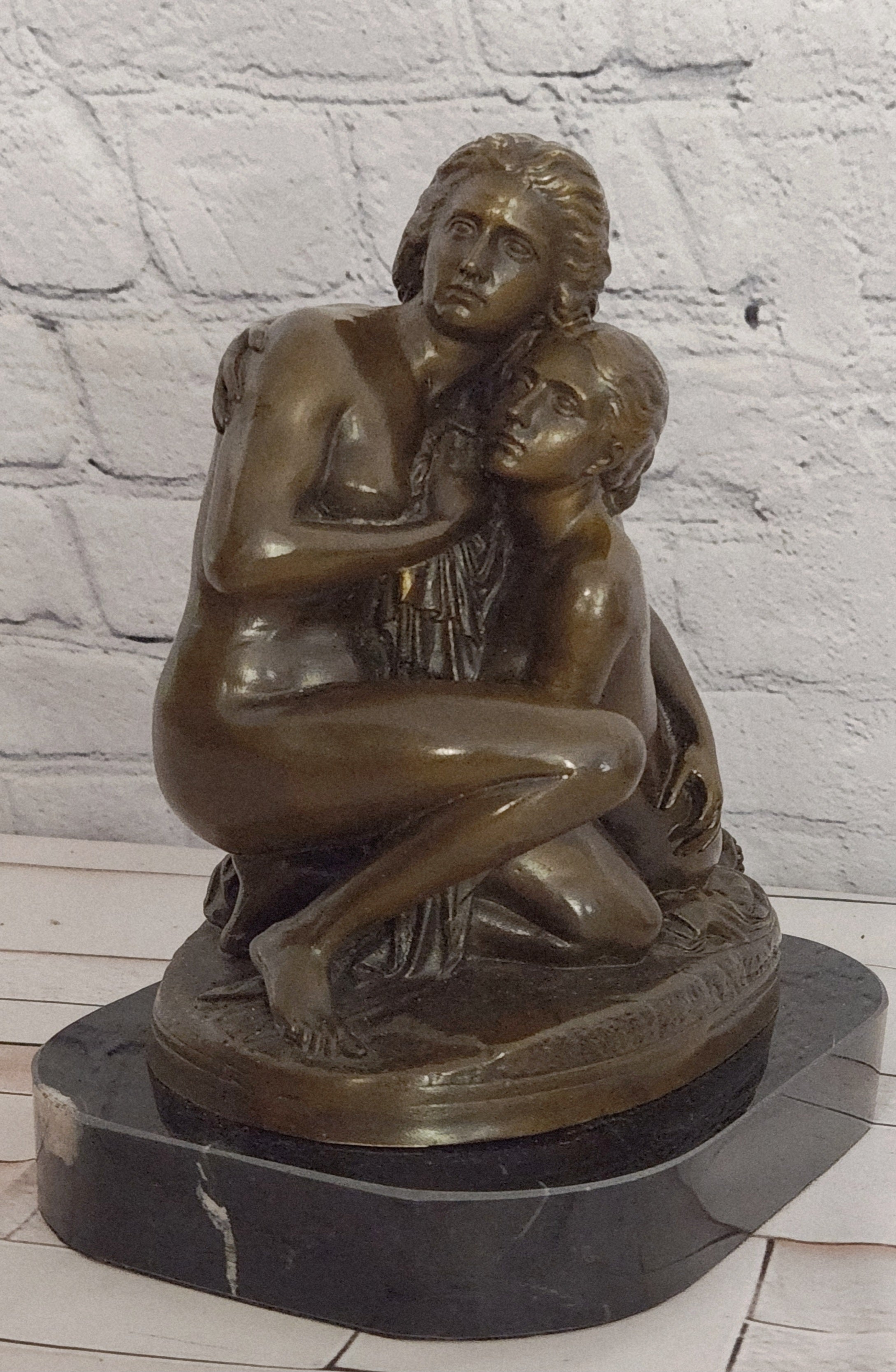 Signed Cesaro Bronze Maternal Bond Sculpture Mother Child Figurine Decor Art