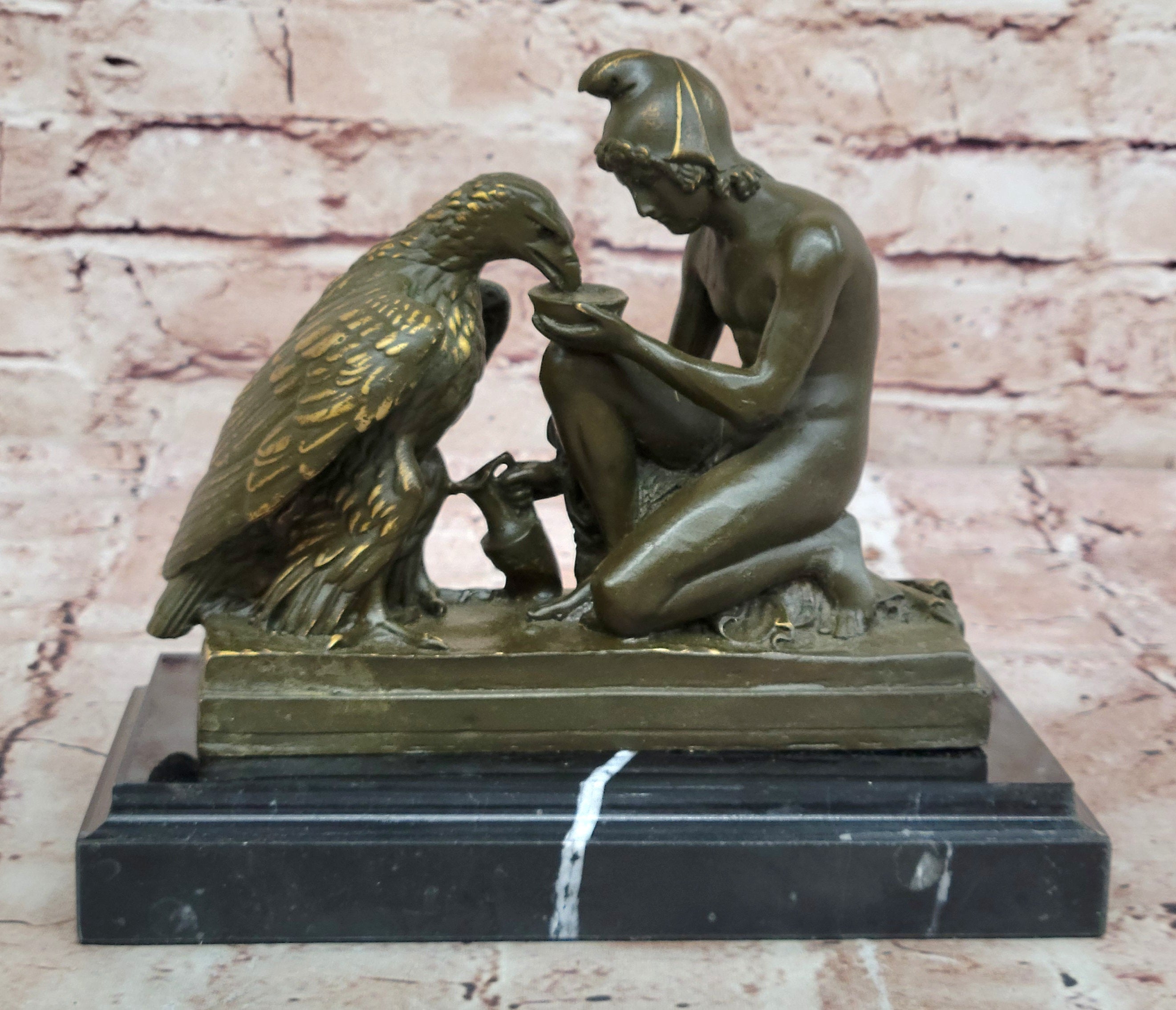 Ganymede with Zeus Eagle Bronze Statue Mythological Art by Aldo Vitaleh Sculpture