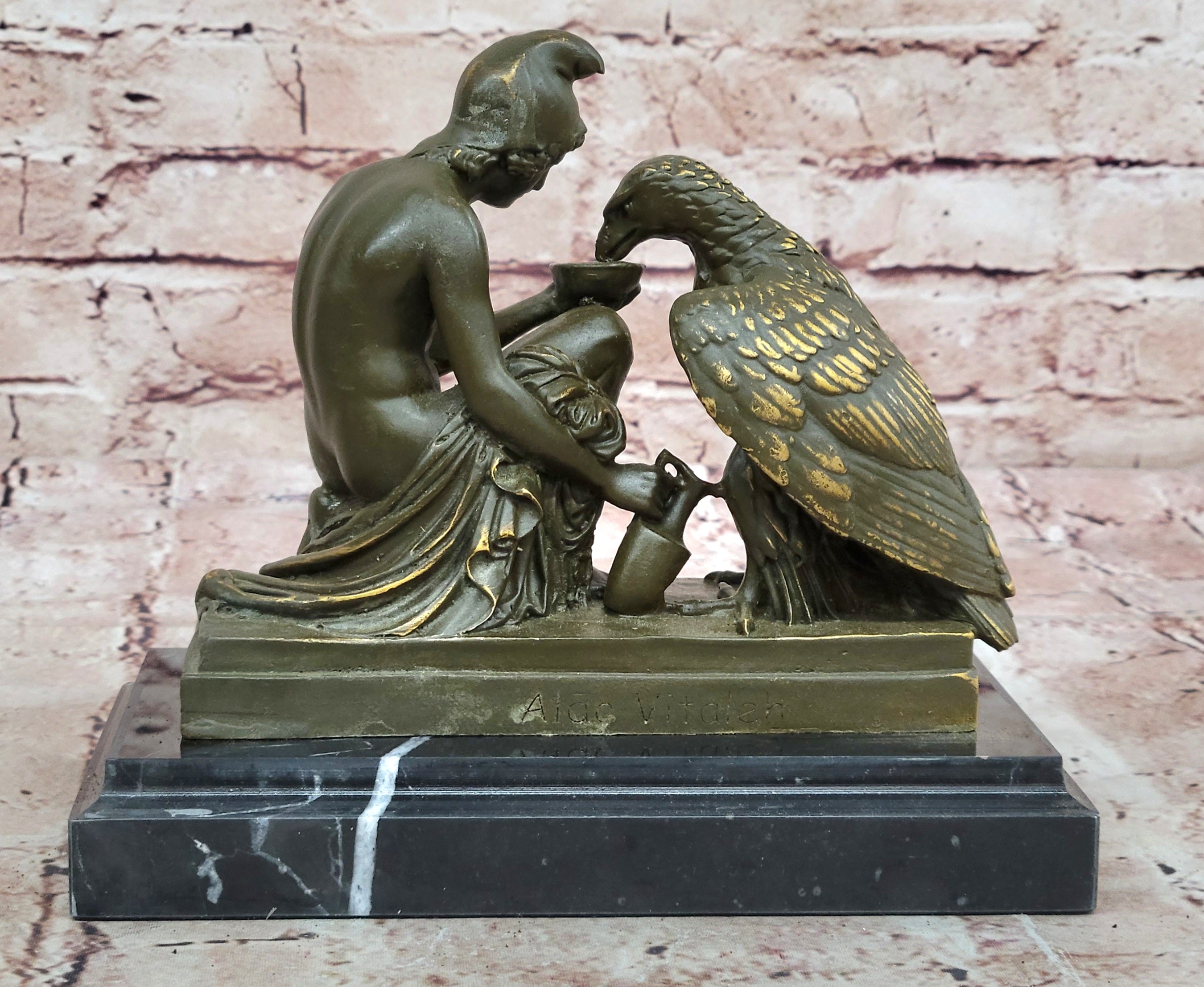 Ganymede with Zeus Eagle Bronze Statue Mythological Art by Aldo Vitaleh Sculpture