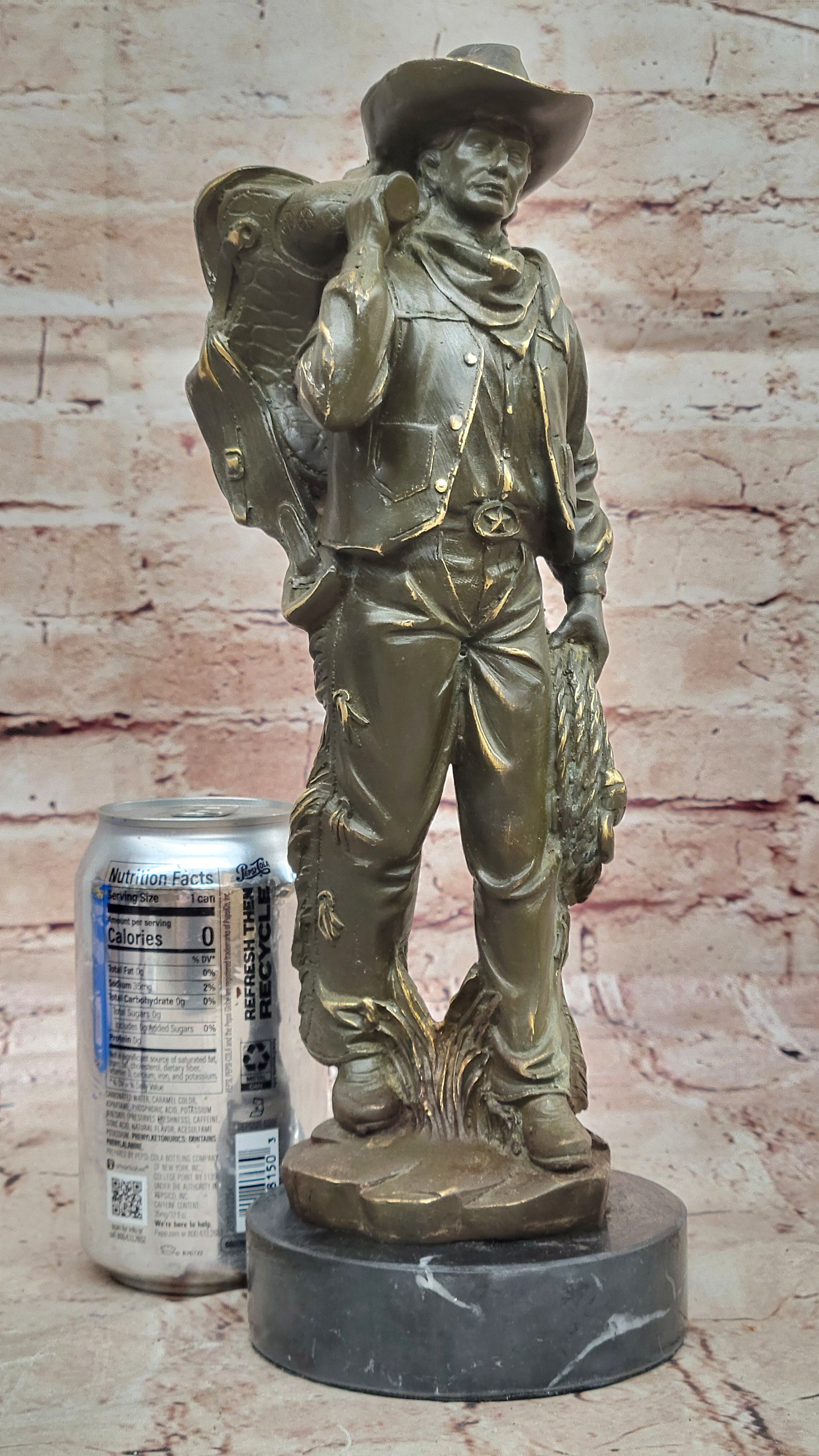 Bronze Western Rider Statue Original Cowboy Sculpture by M. Lopez Home Decor Figurine Art