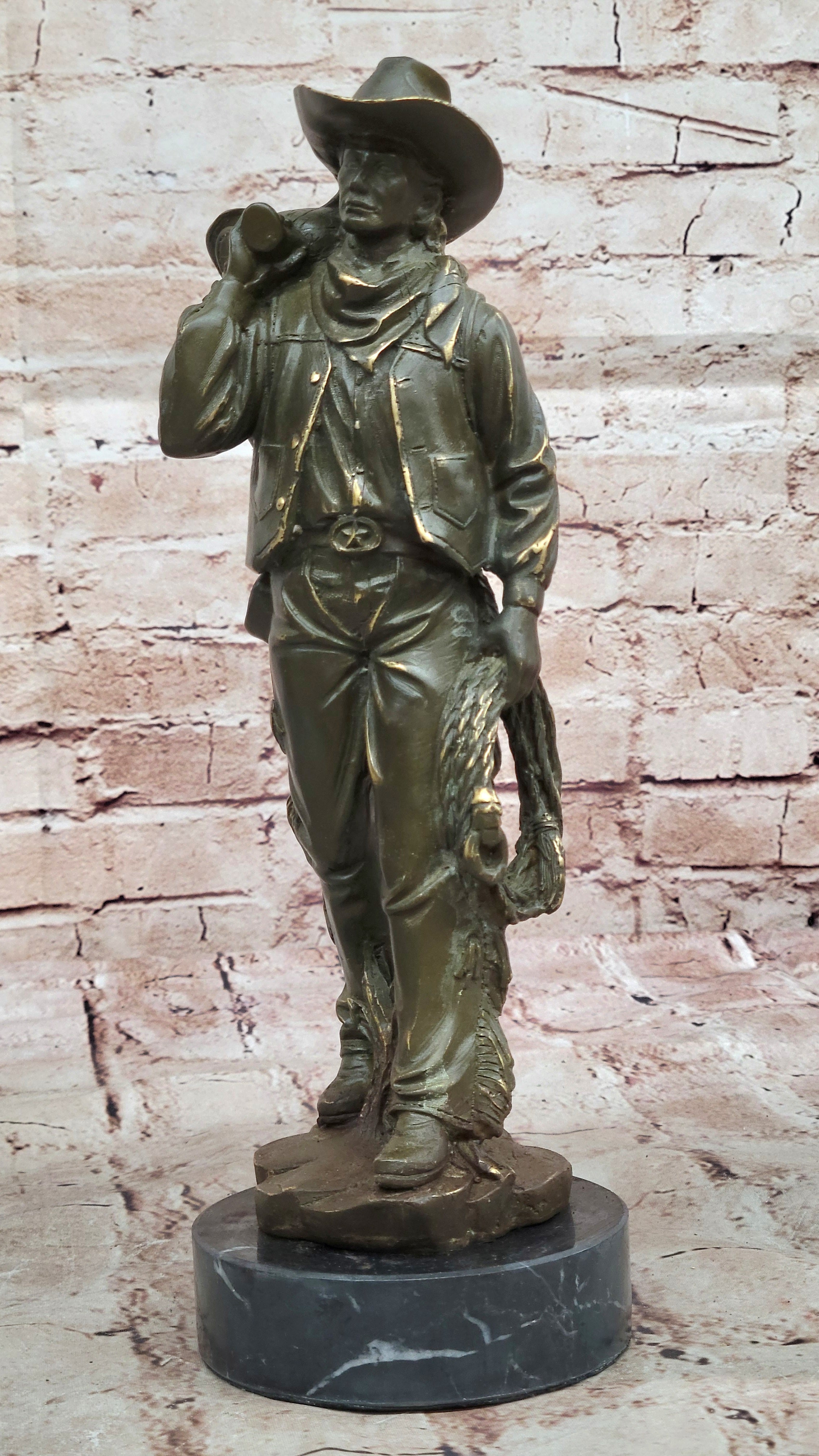 Bronze Western Rider Statue Original Cowboy Sculpture by M. Lopez Home Decor Figurine Art