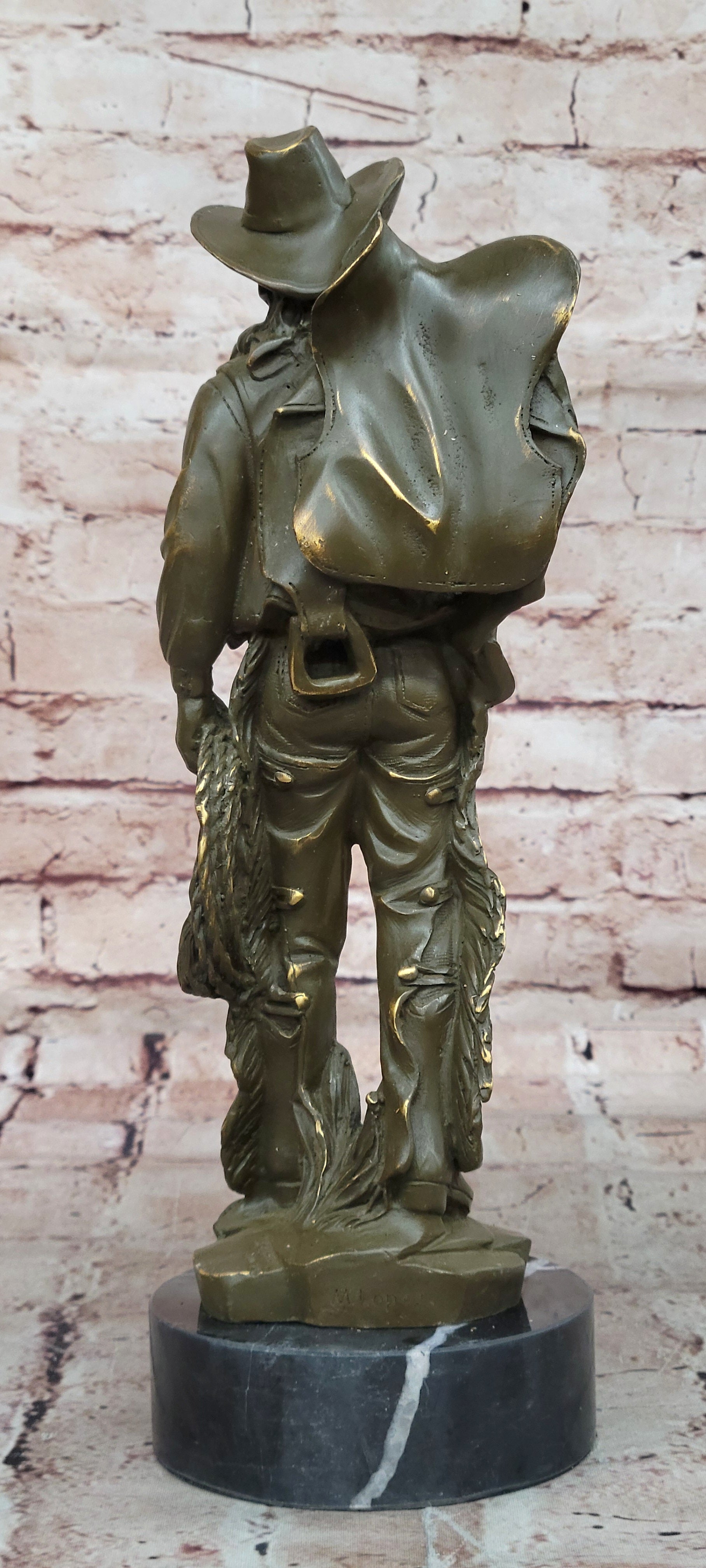 Bronze Western Rider Statue Original Cowboy Sculpture by M. Lopez Home Decor Figurine Art
