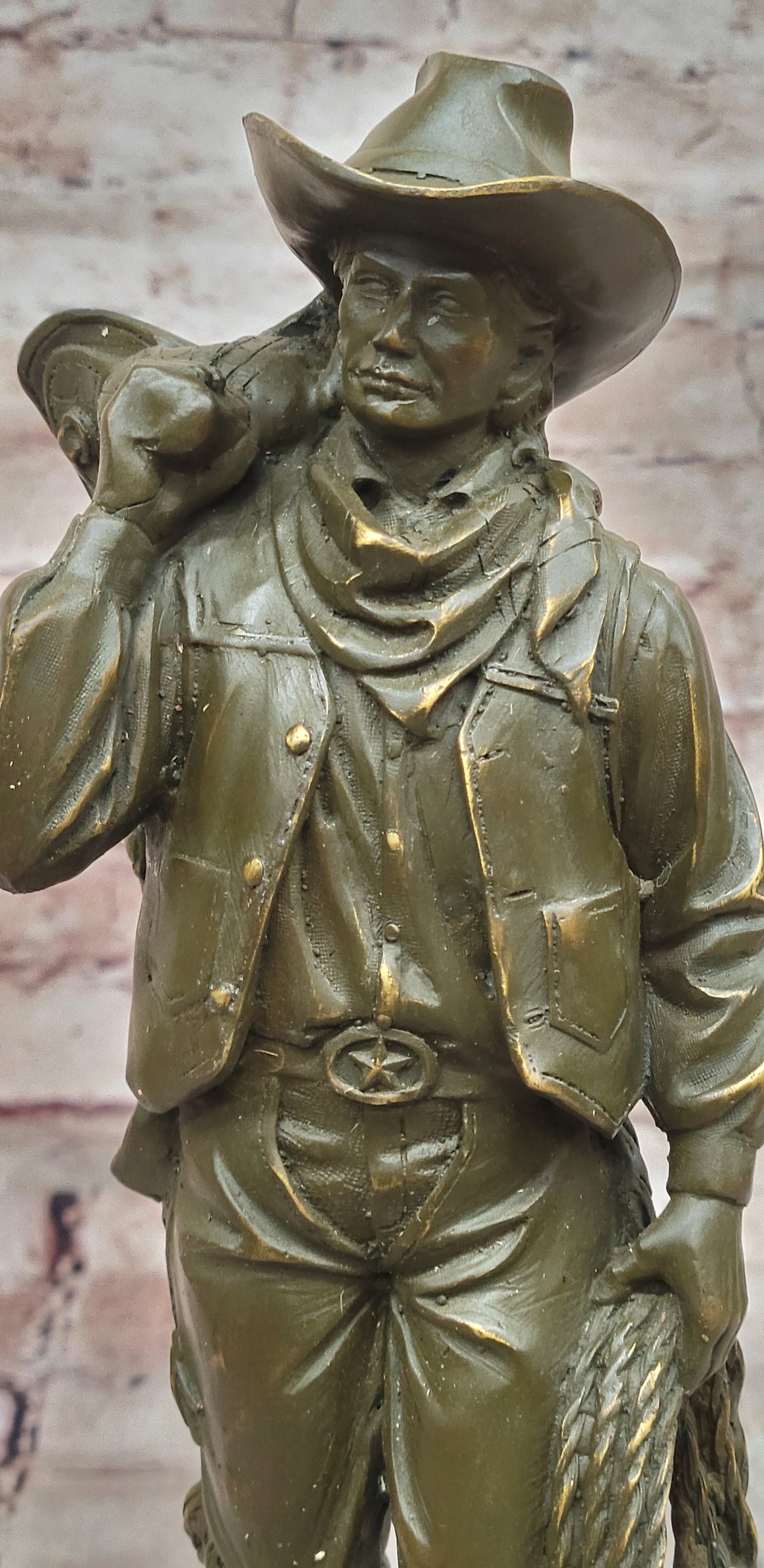 Bronze Western Rider Statue Original Cowboy Sculpture by M. Lopez Home Decor Figurine Art