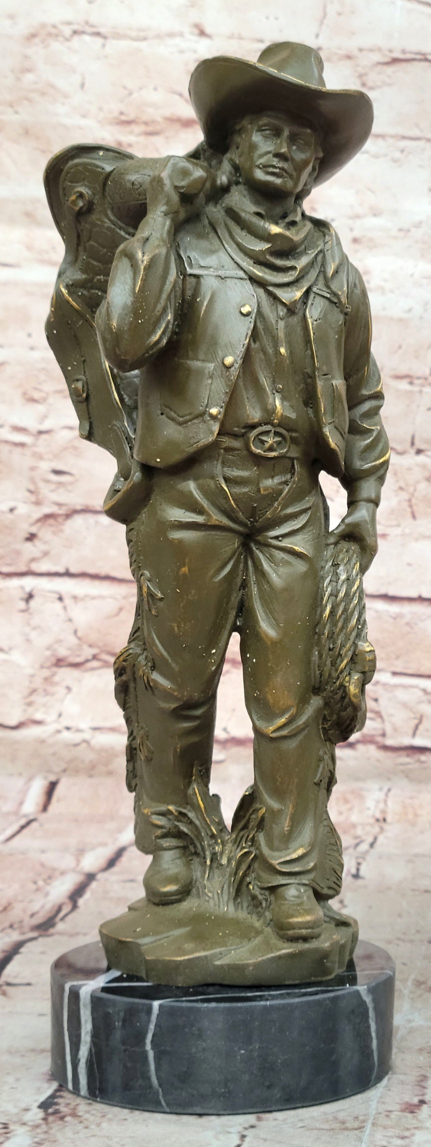 Bronze Western Rider Statue Original Cowboy Sculpture by M. Lopez Home Decor Figurine Art