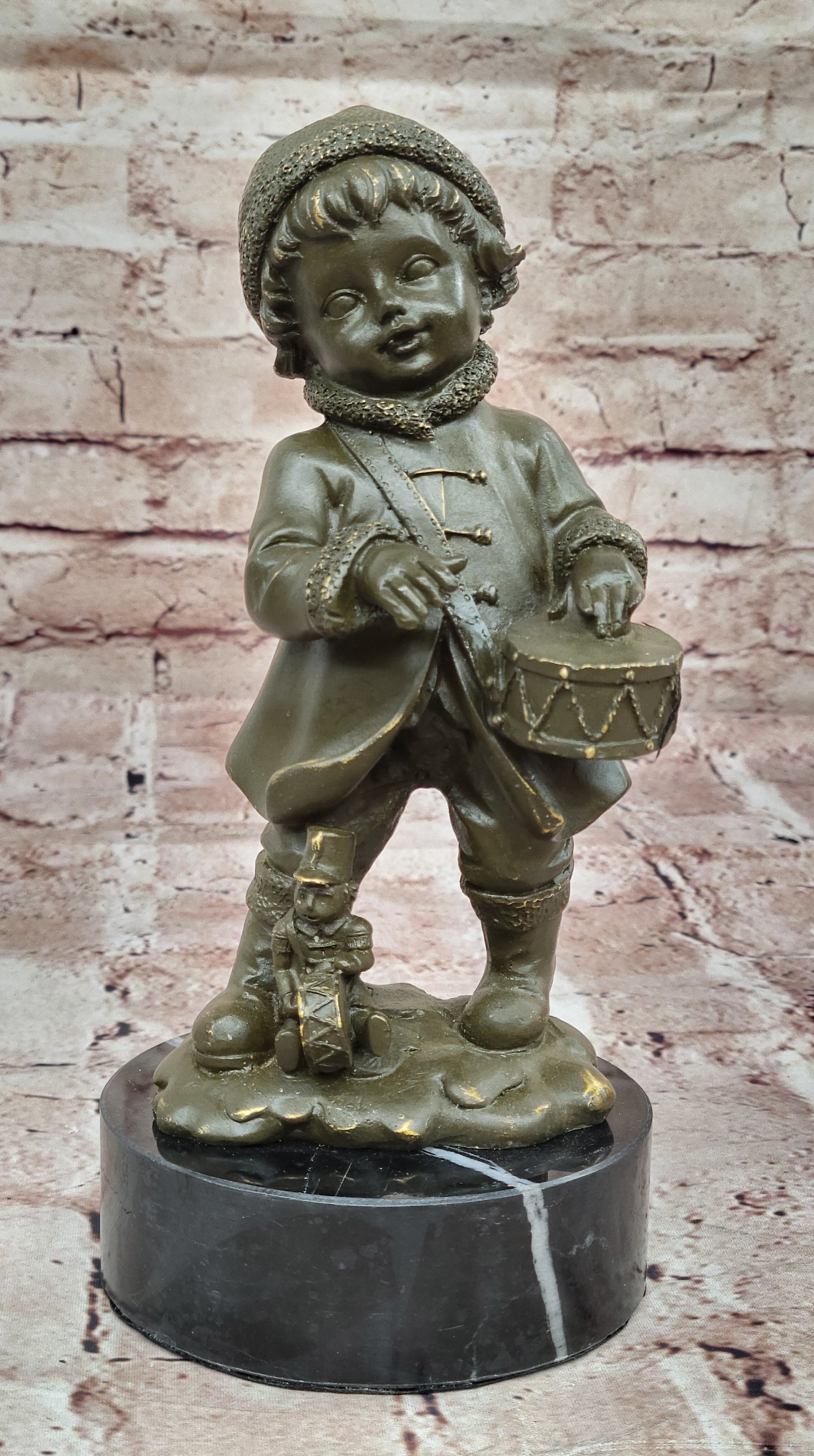 Handmade Bronze Drummer Boy Statue – Collectible Child Musician Sculpture