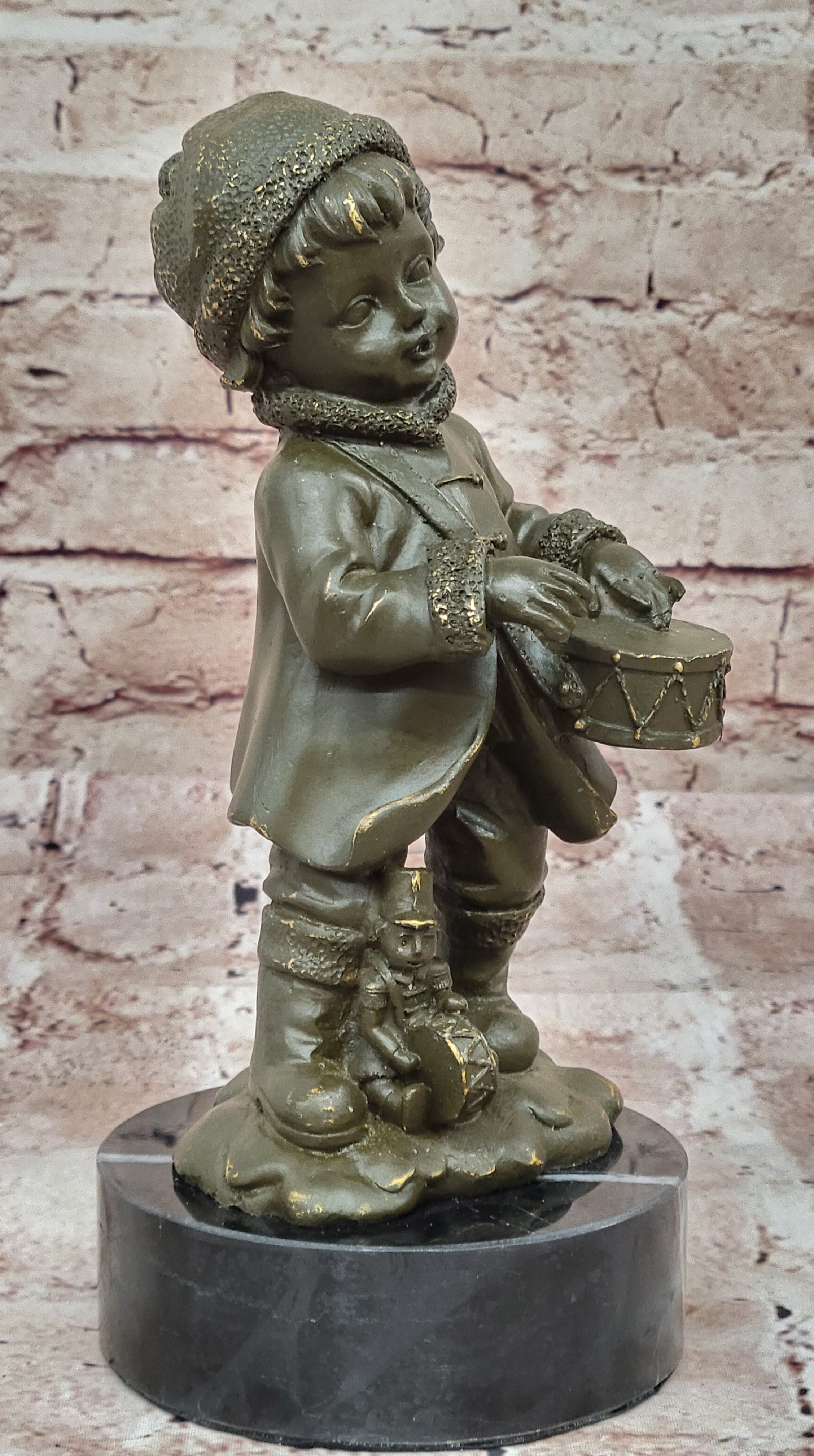 Handmade Bronze Drummer Boy Statue – Collectible Child Musician Sculpture