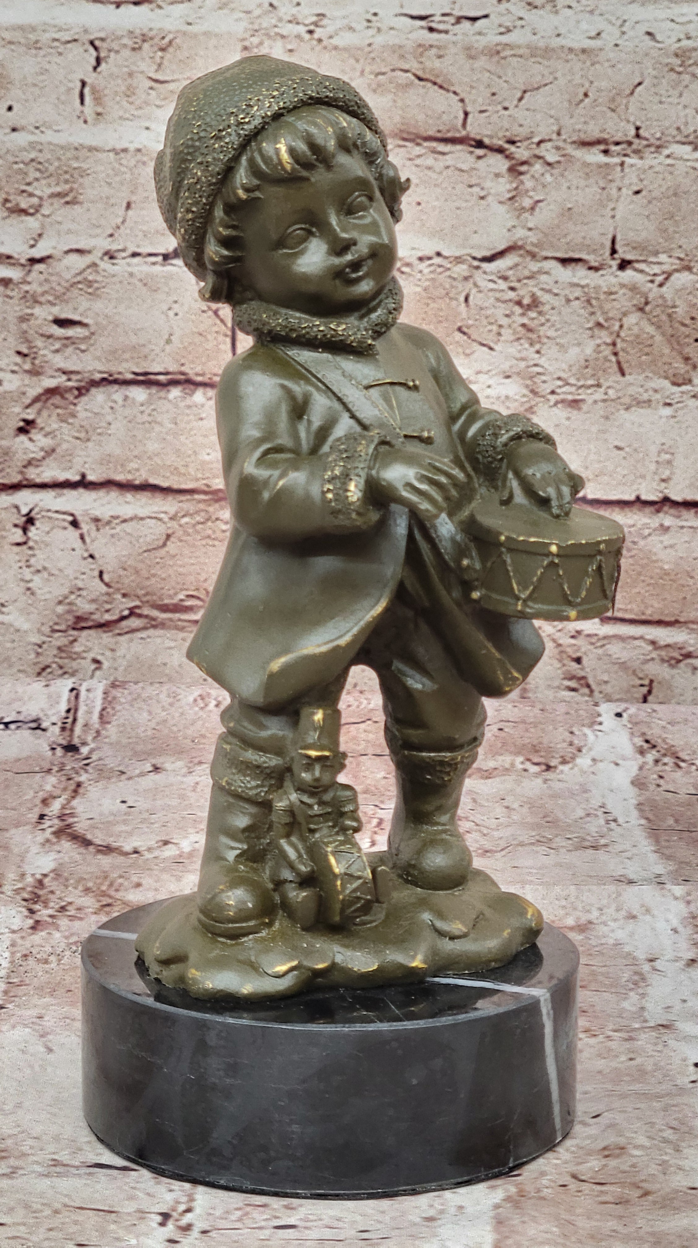 Handmade Bronze Drummer Boy Statue – Collectible Child Musician Sculpture