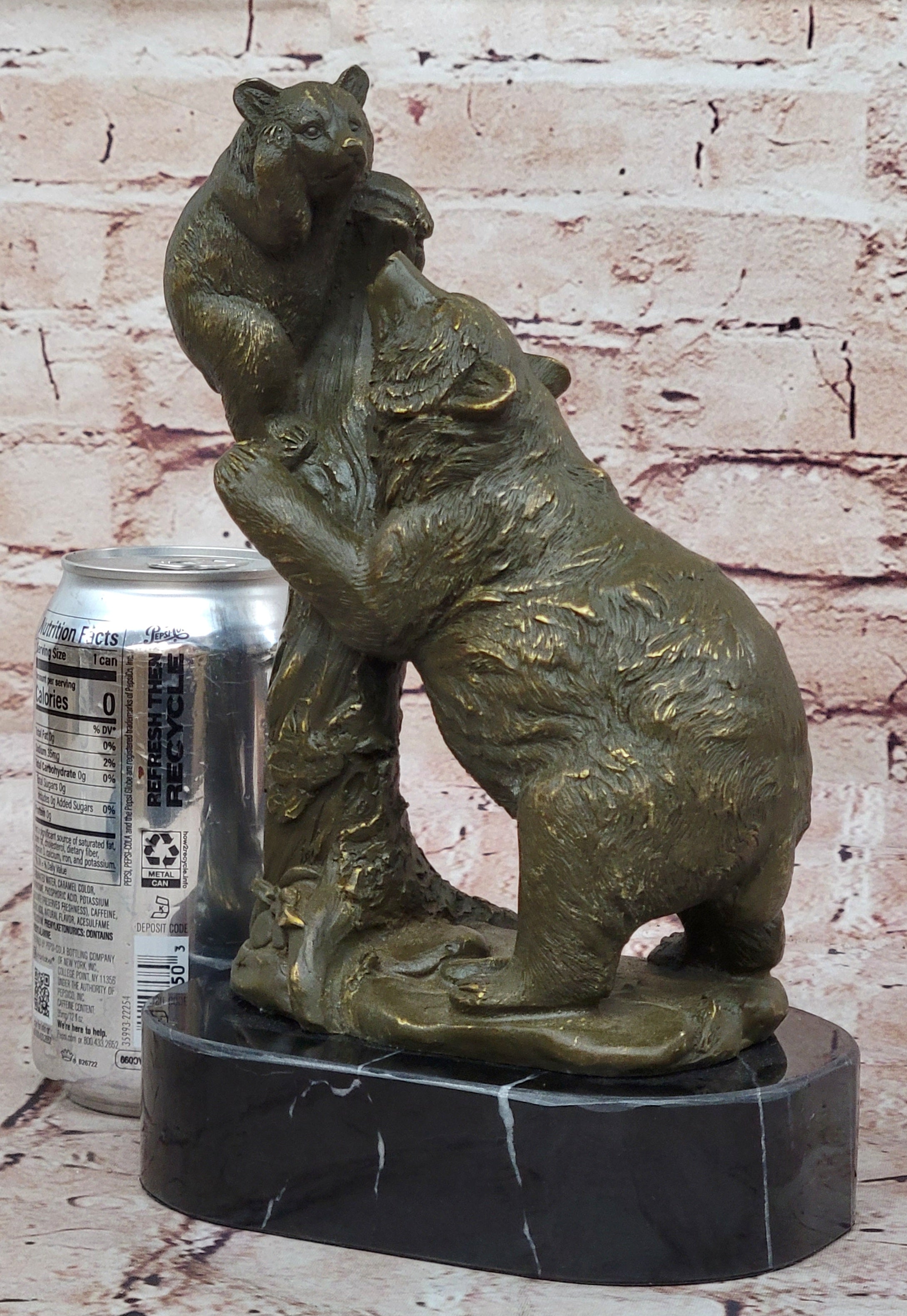 Handmade Bronze Sculpture Statue of Bear Family with Cub Nature Cabin Accent Art