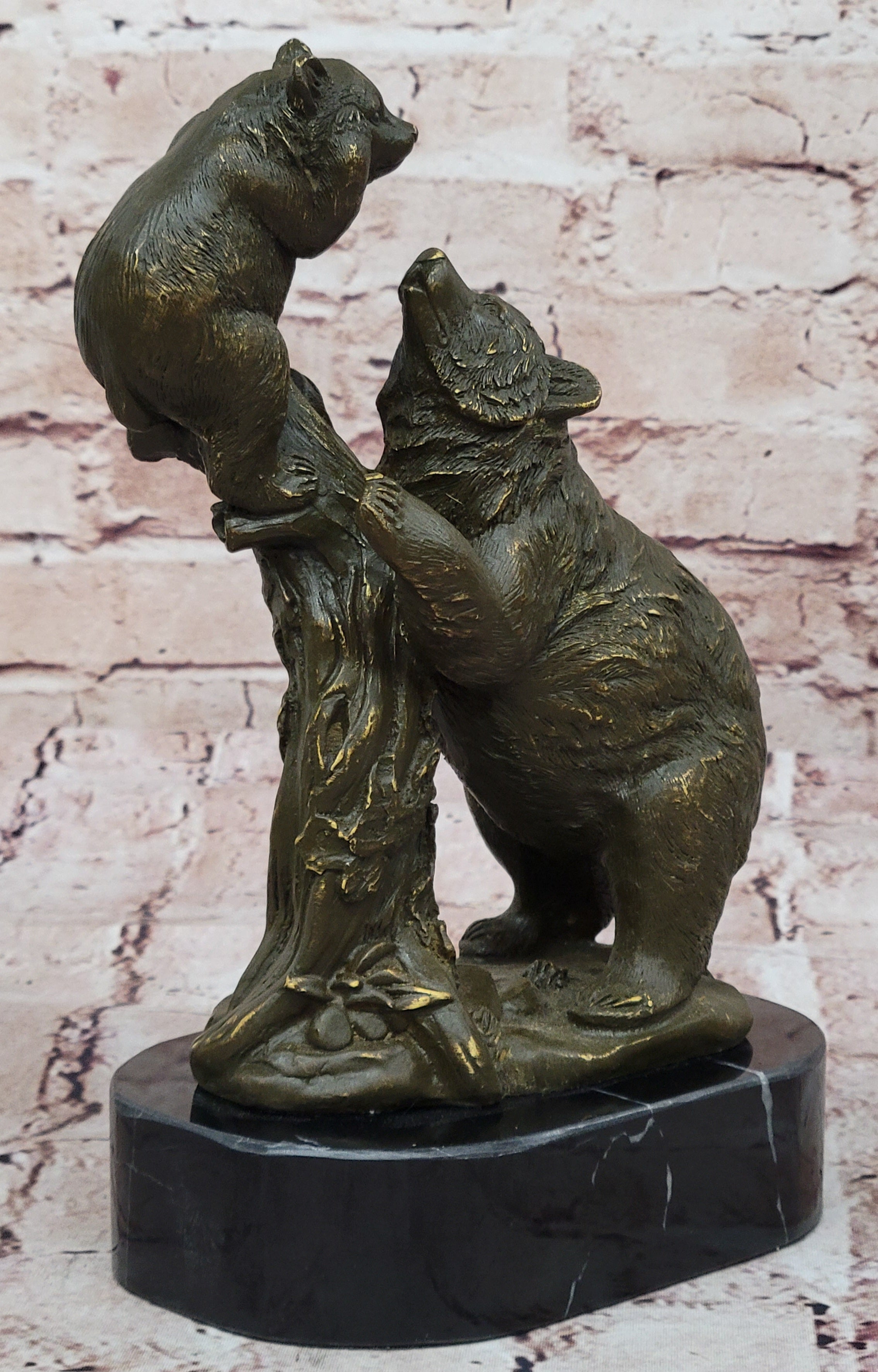 Handmade Bronze Sculpture Statue of Bear Family with Cub Nature Cabin Accent Art