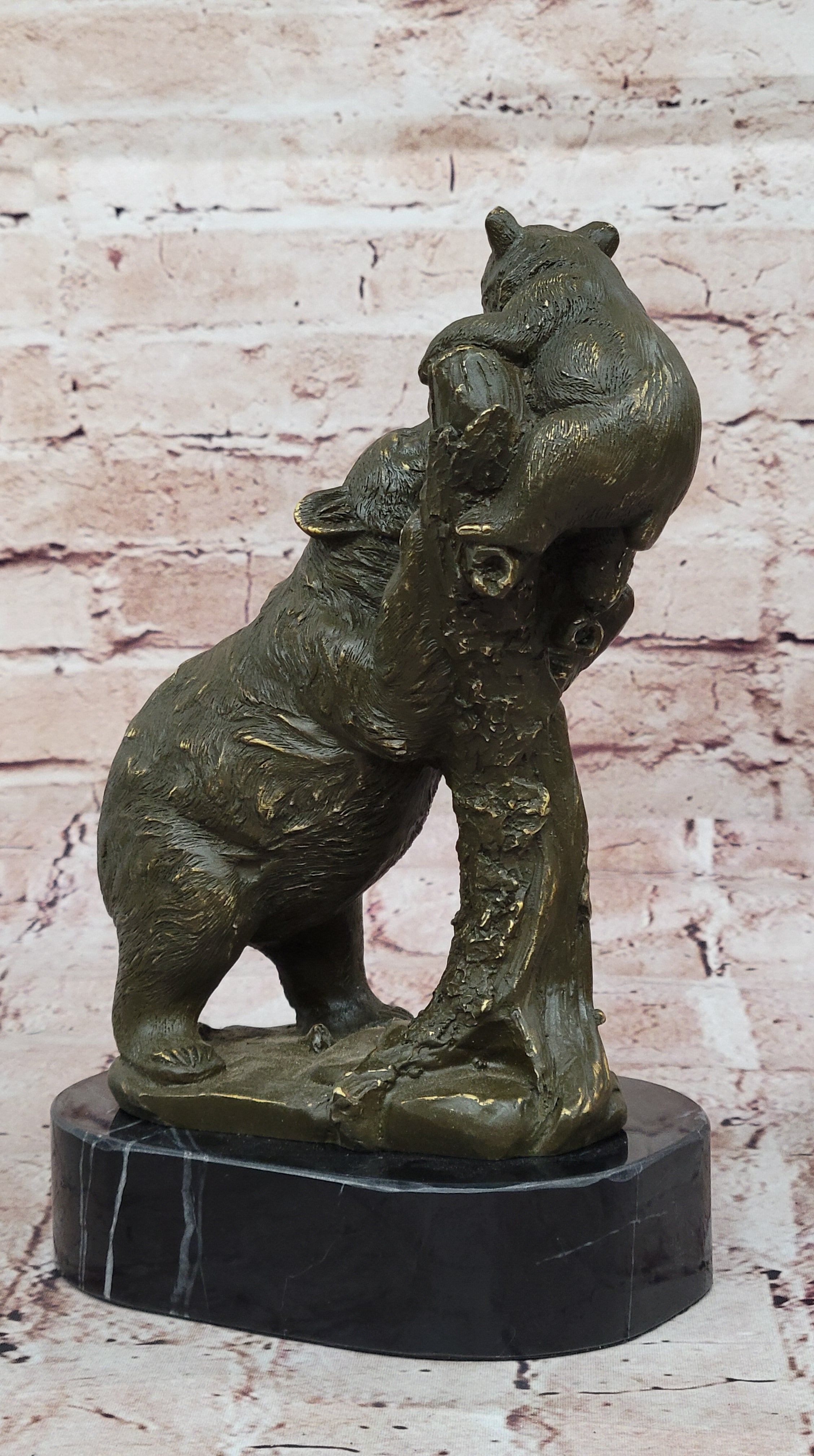 Handmade Bronze Sculpture Statue of Bear Family with Cub Nature Cabin Accent Art