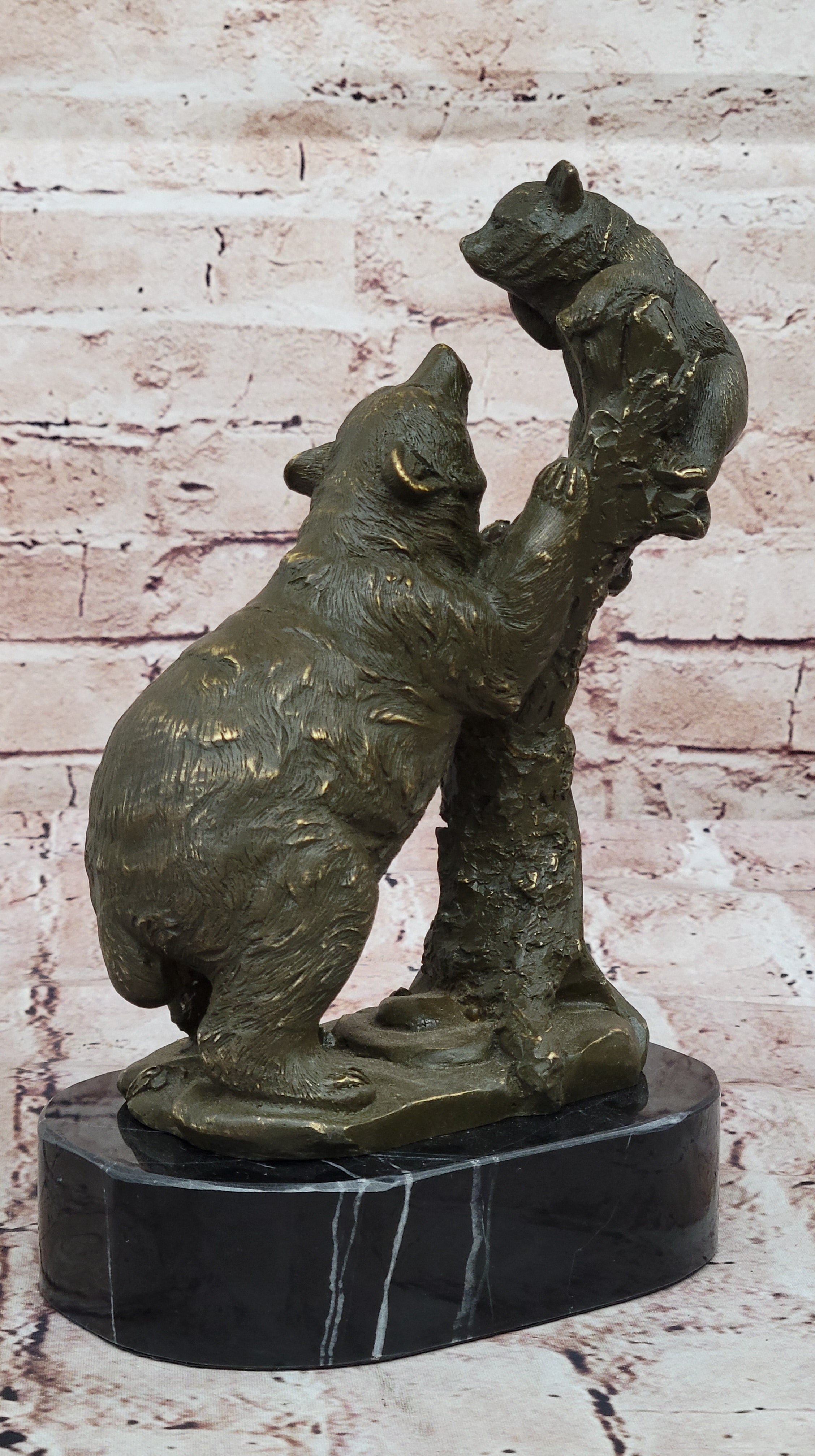 Handmade Bronze Sculpture Statue of Bear Family with Cub Nature Cabin Accent Art