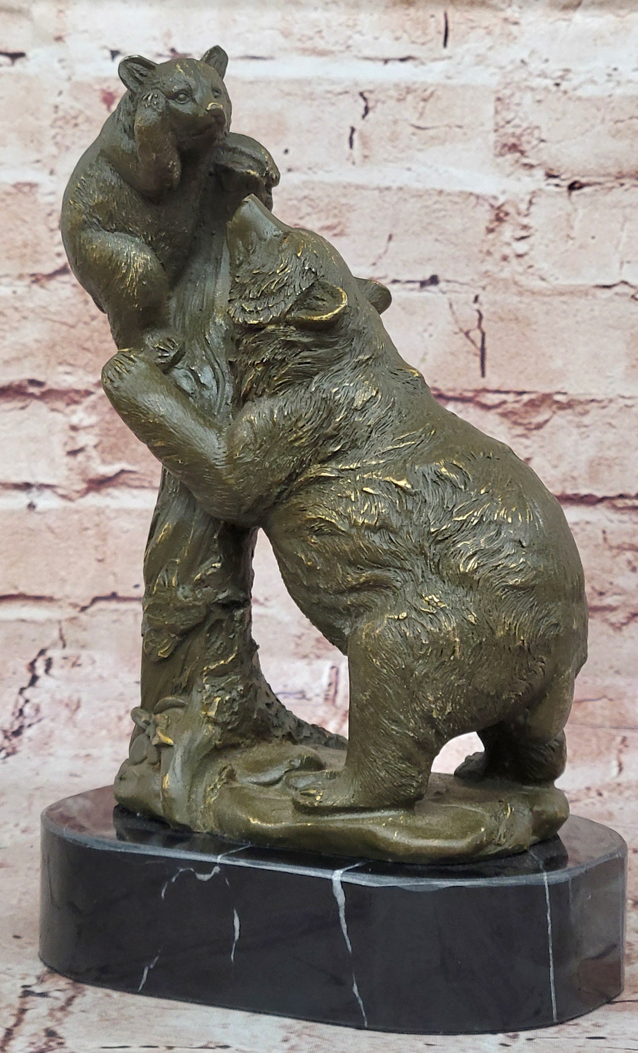 Handmade Bronze Sculpture Statue of Bear Family with Cub Nature Cabin Accent Art