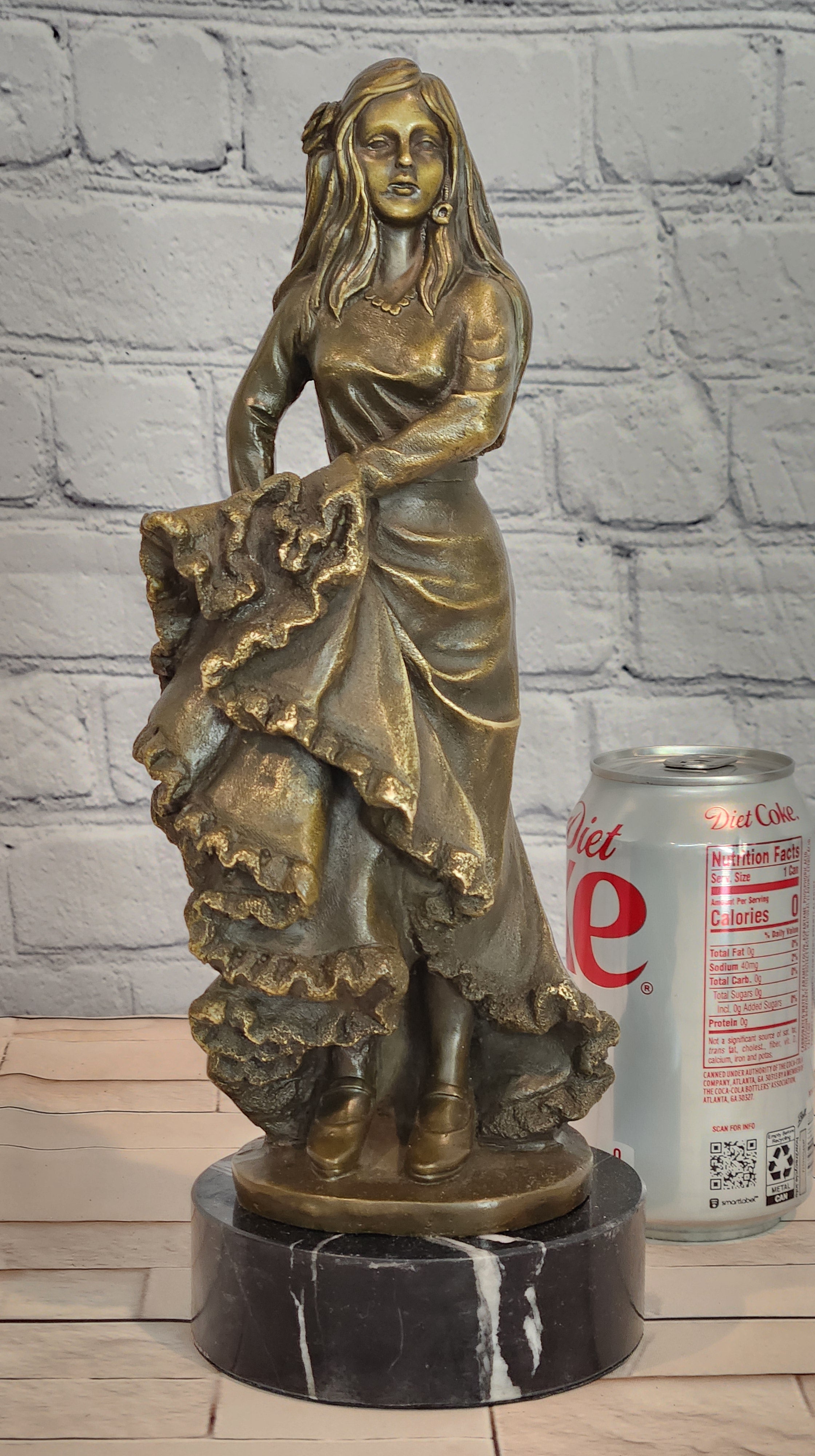 Signed Bronze Flamenco Performer Figurine Latin Woman Dance Statue Decor
