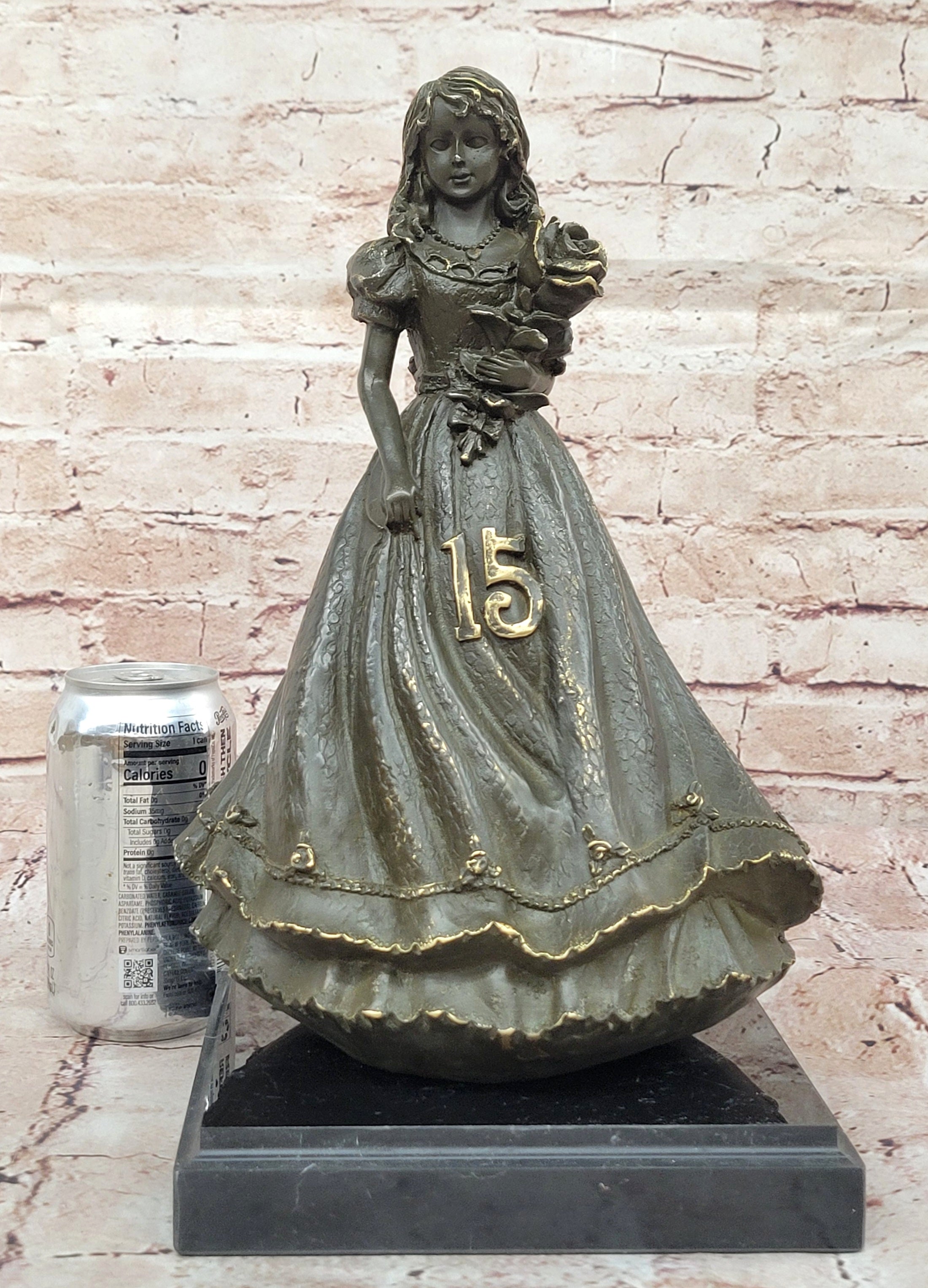 Signed Patoue Art Deco Girl Holding Flower – Bronze Sculpture Showpiece