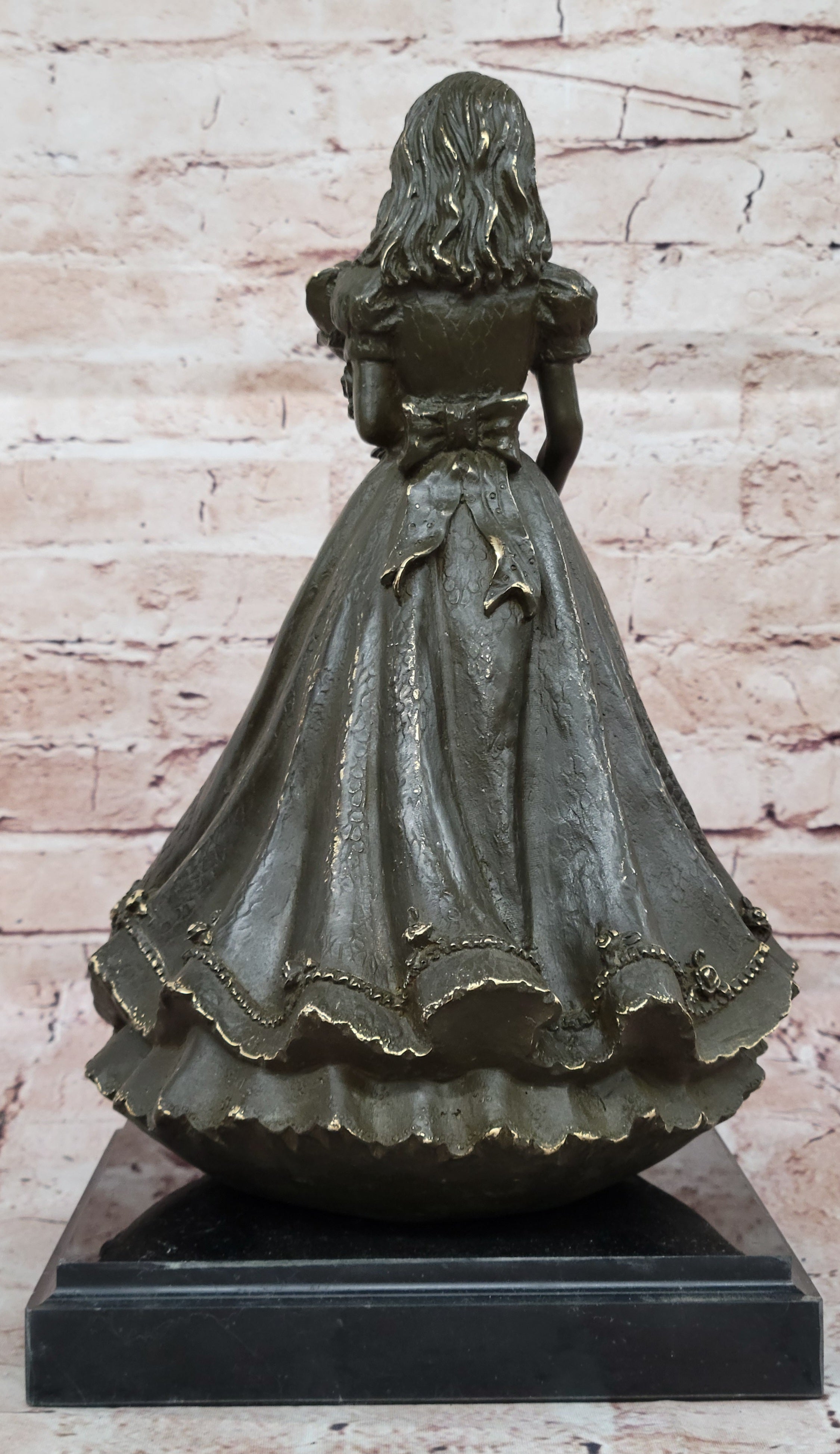 Signed Patoue Art Deco Girl Holding Flower – Bronze Sculpture Showpiece