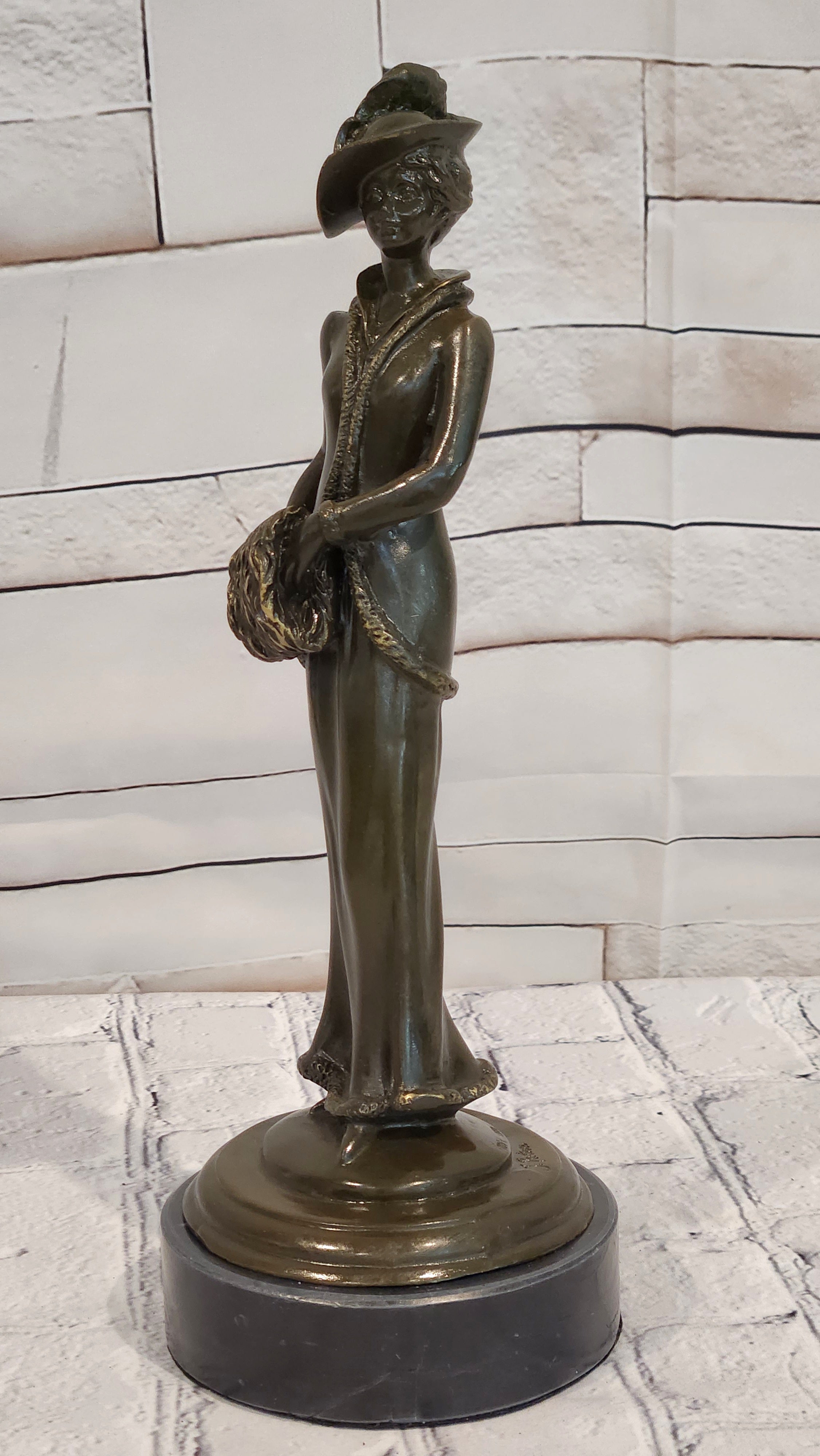 Signed Patoue Bronze Woman Sculpture Elegant Lady Art Deco Figurine Decor
