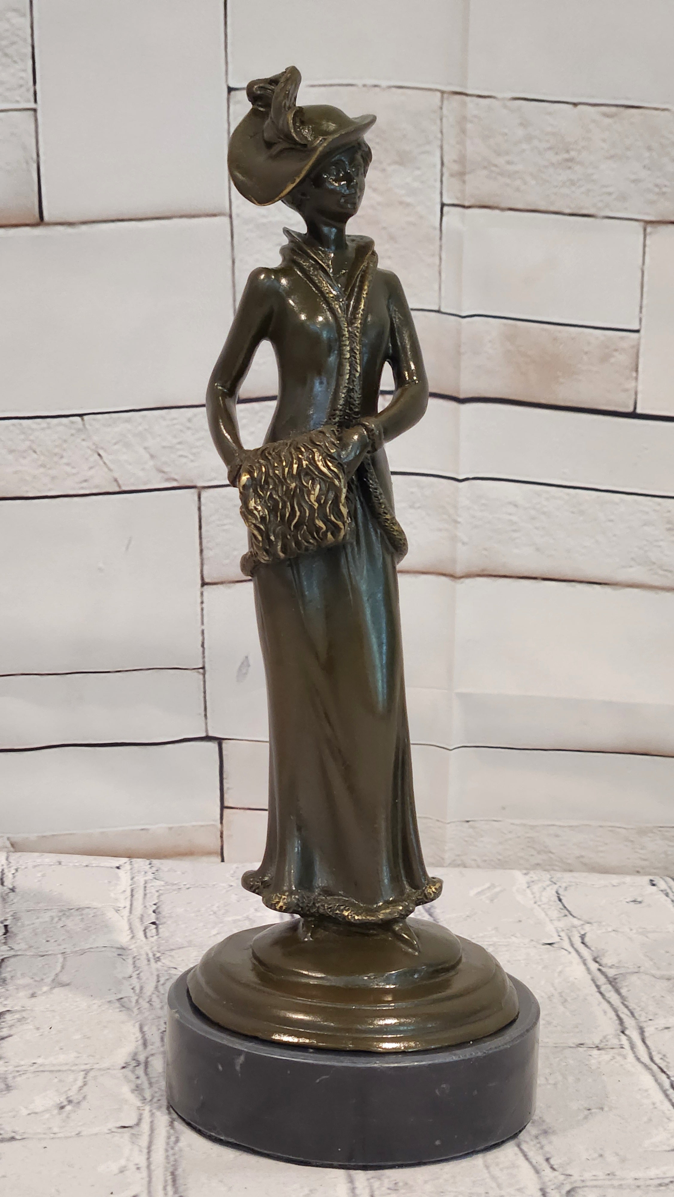 Signed Patoue Bronze Woman Sculpture Elegant Lady Art Deco Figurine Decor