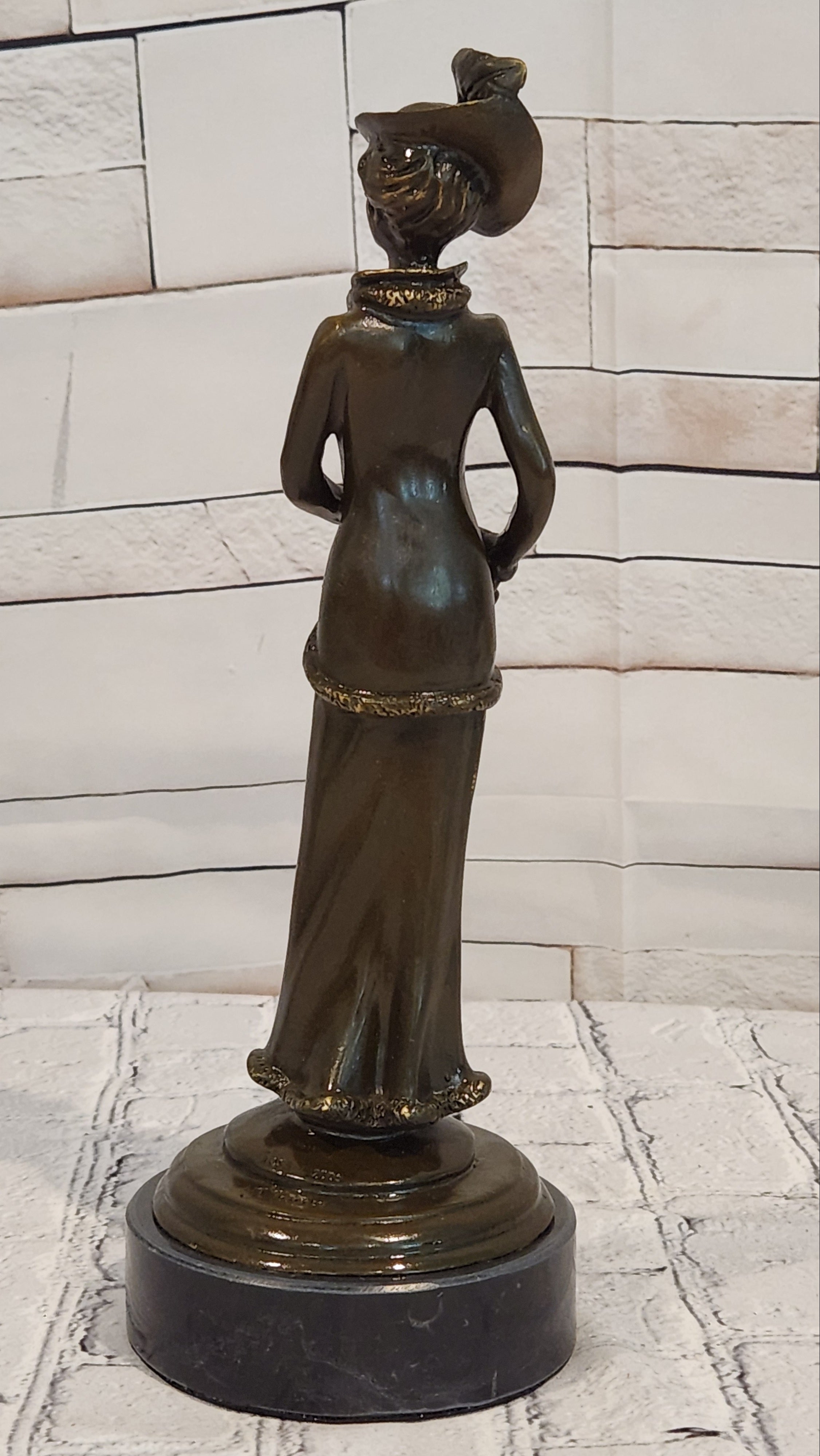 Signed Patoue Bronze Woman Sculpture Elegant Lady Art Deco Figurine Decor