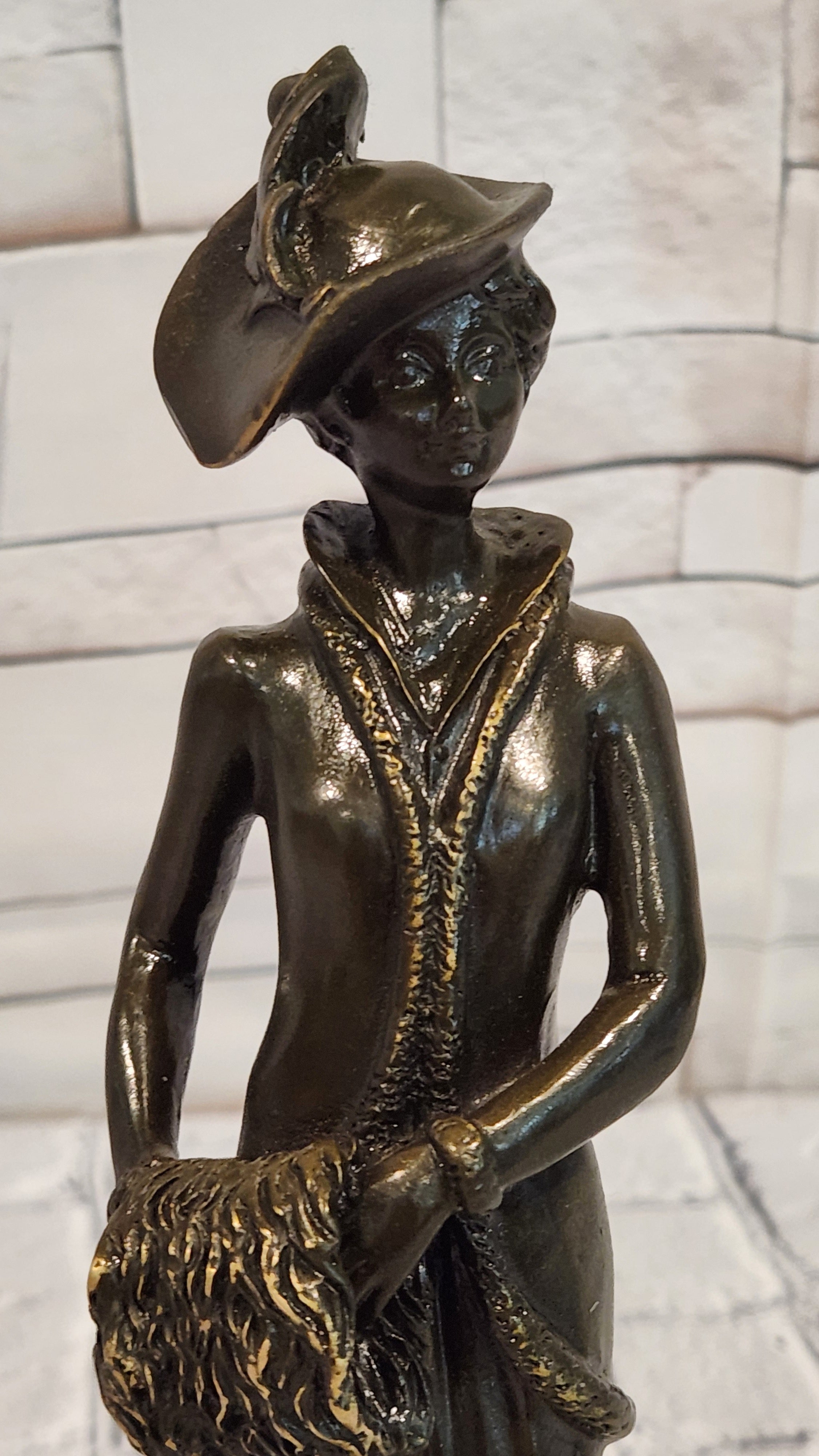 Signed Patoue Bronze Woman Sculpture Elegant Lady Art Deco Figurine Decor