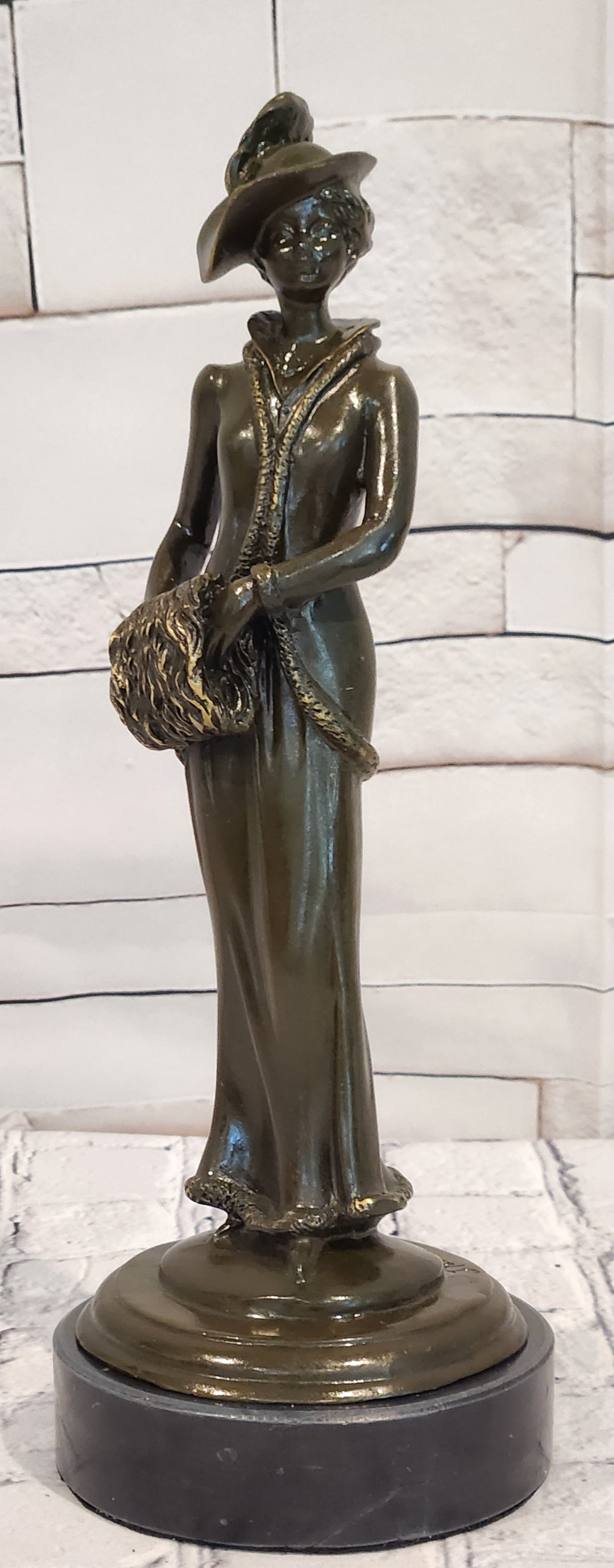 Signed Patoue Bronze Woman Sculpture Elegant Lady Art Deco Figurine Decor