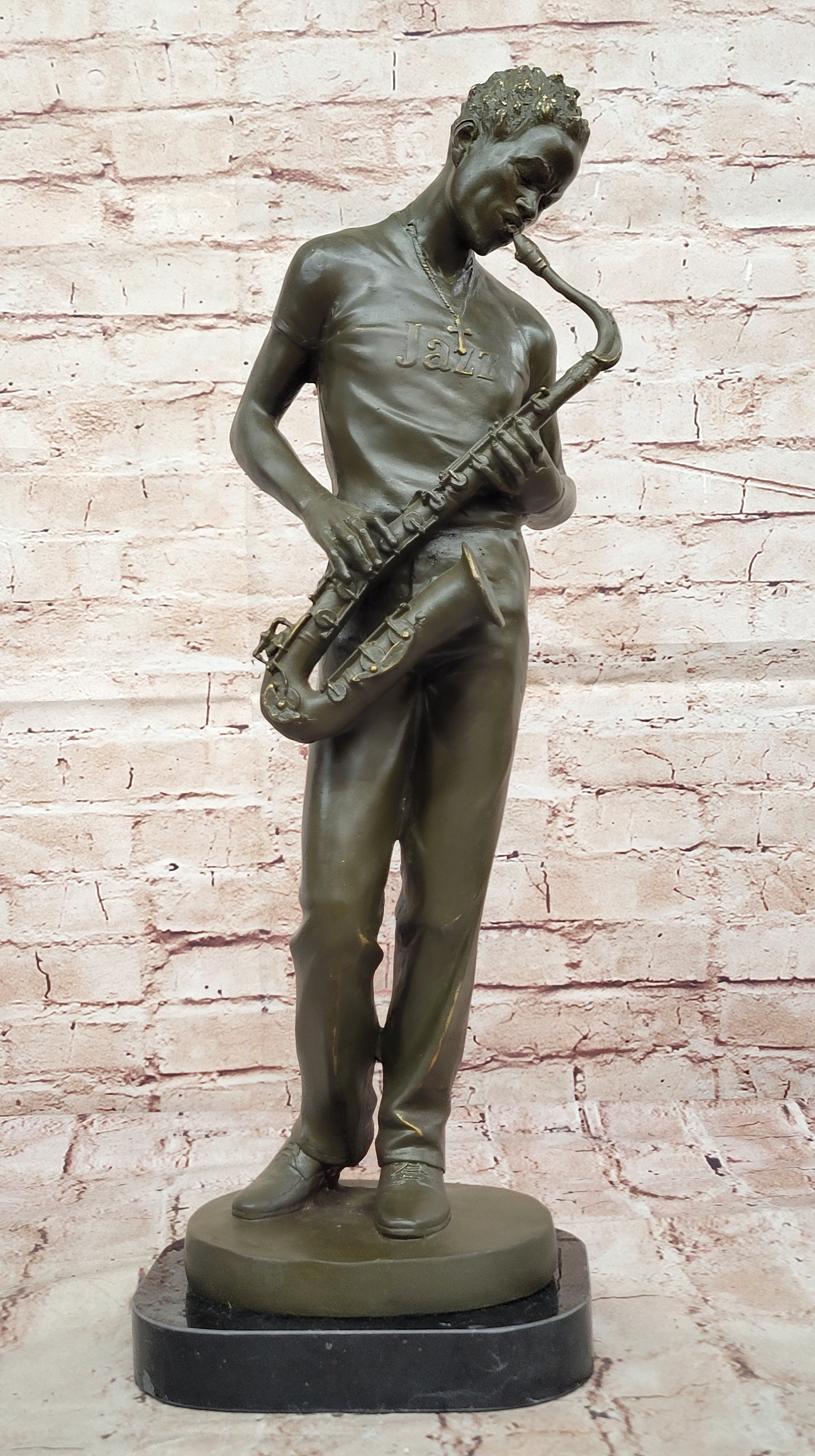 Jazz Saxophone Bronze Sculpture – Signed Williams Musician Figurine