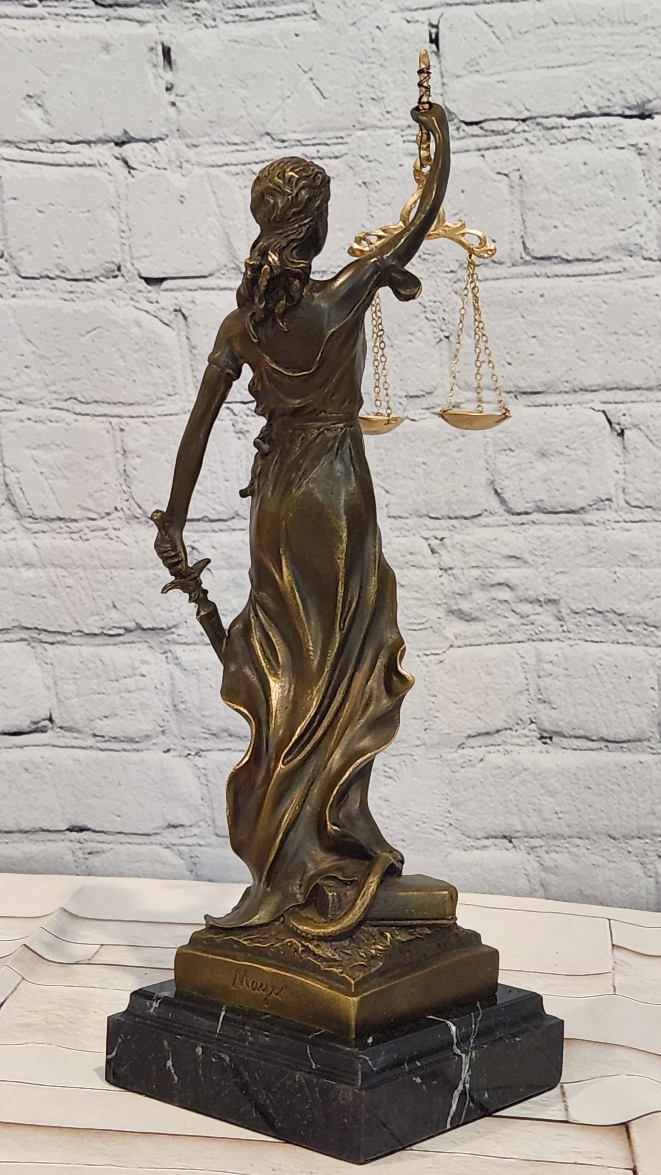 Bronze Justice Statue Lawyer Attorney Office Decor Collectible Artwork Art