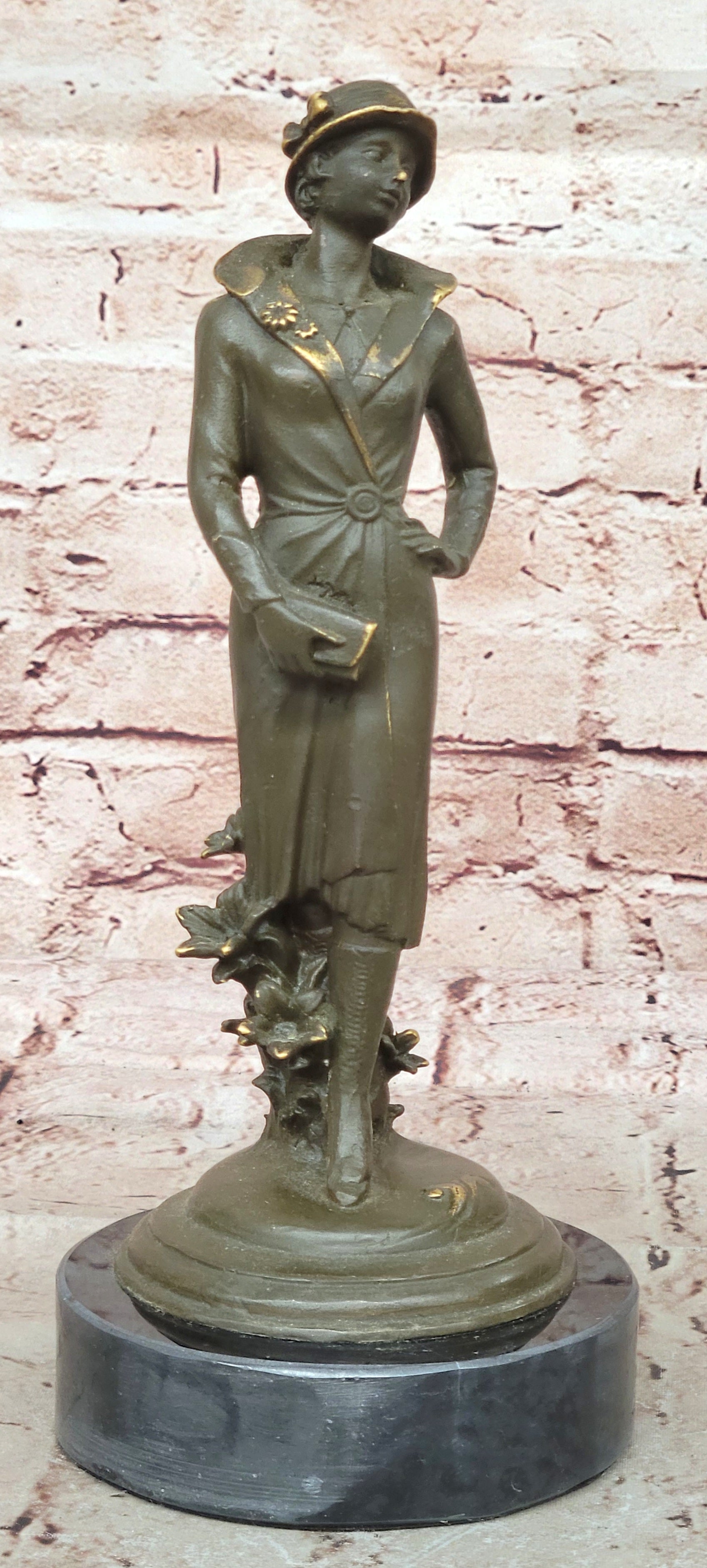 Hot Cast Bronze Sculpture Statue 1920s Woman Art Nouveau Figurine Signed Mavchi