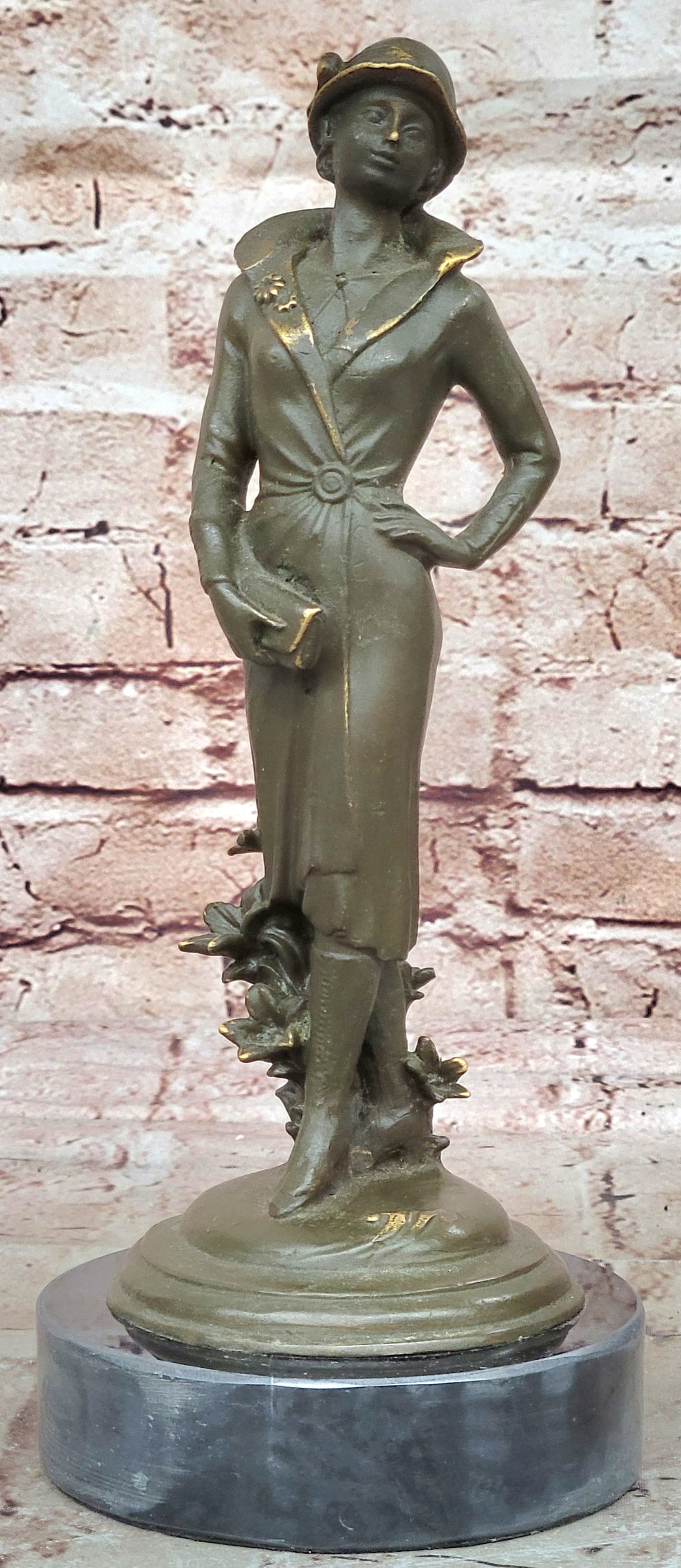 Hot Cast Bronze Sculpture Statue 1920s Woman Art Nouveau Figurine Signed Mavchi