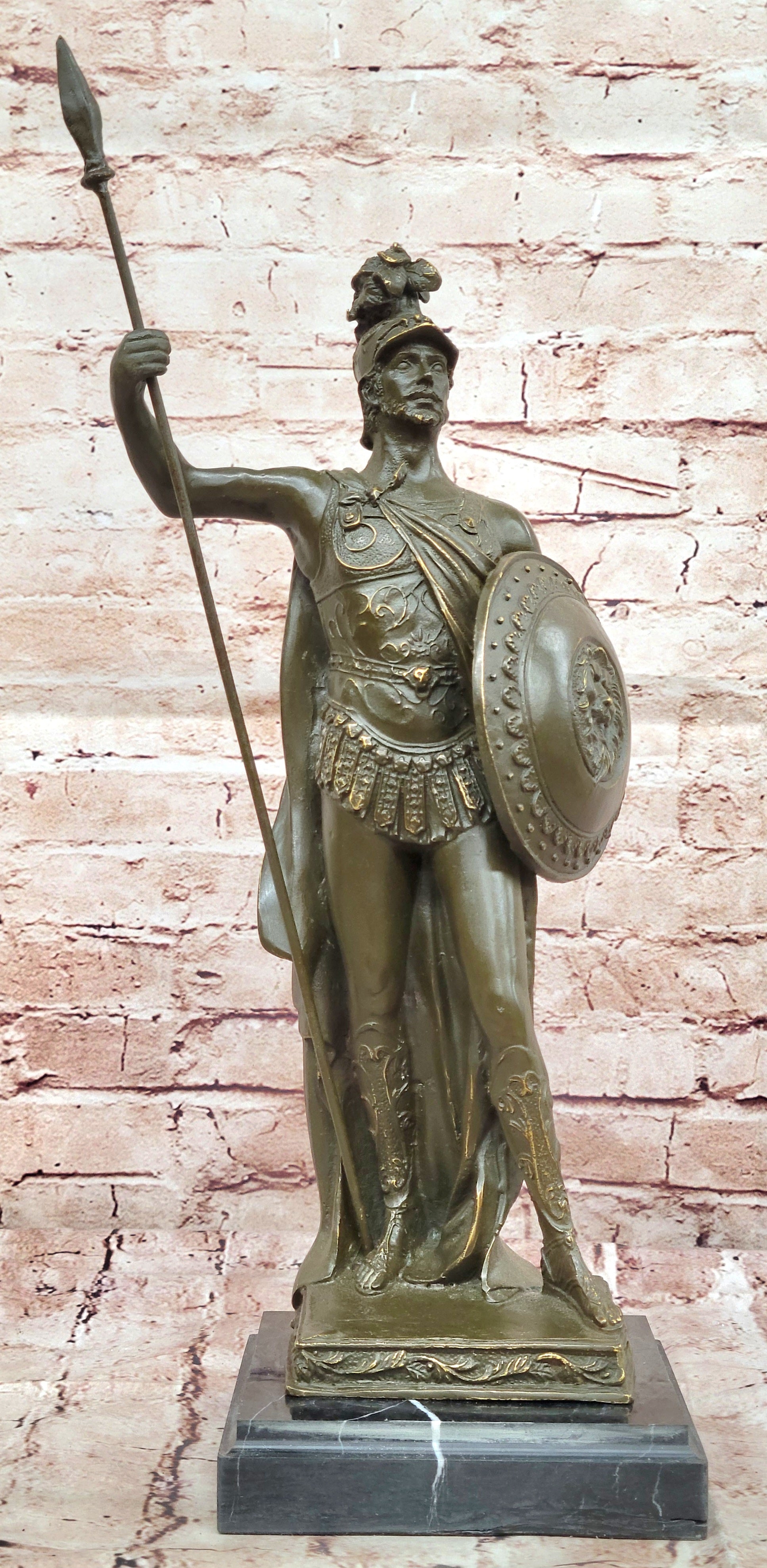 Roman Legionnaire Javelin and Shield Bronze Statue Hand Made by Drout Museum Quality