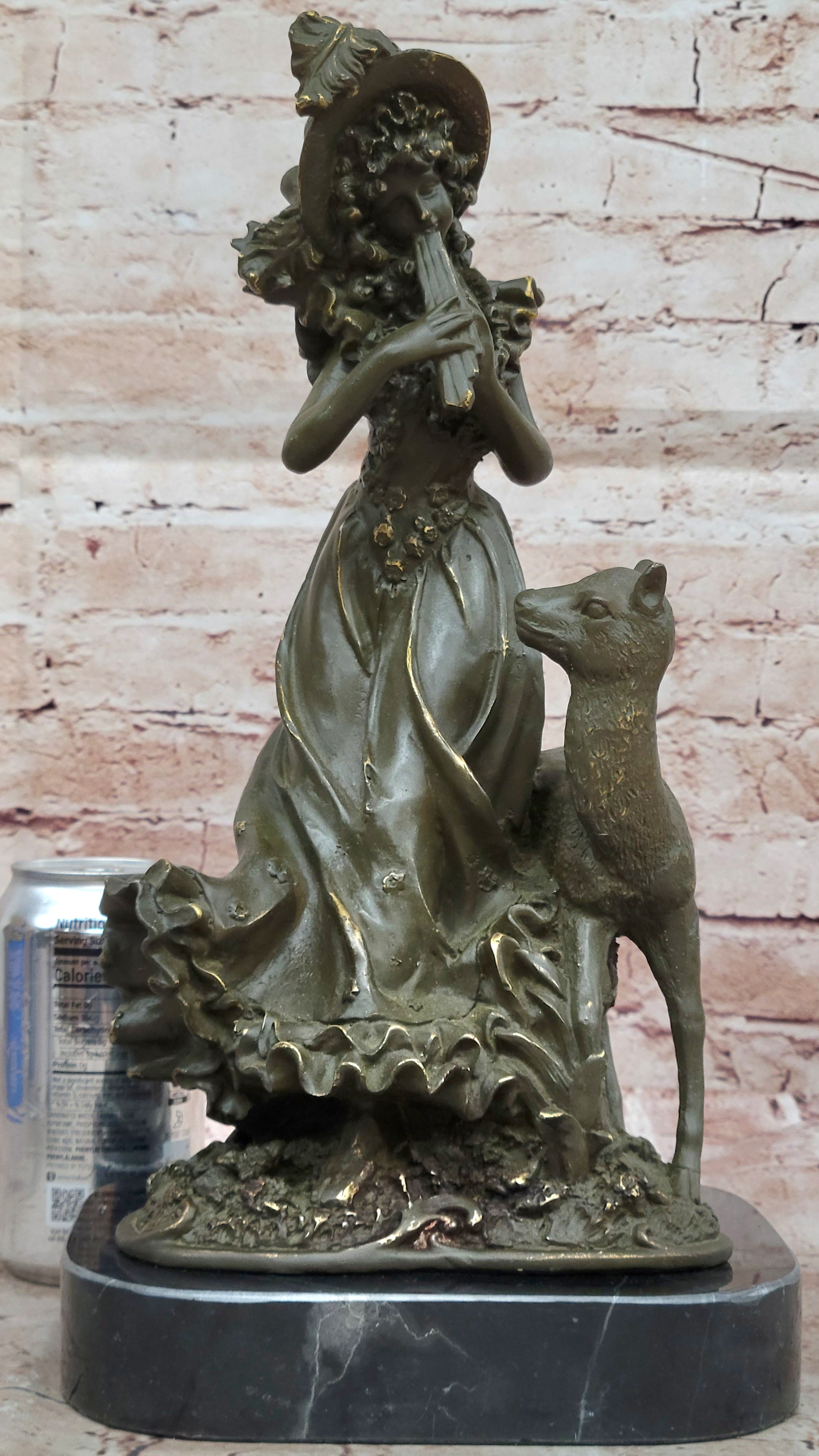 Hot Cast Bronze Sculpture Statue of Victorian Girl and Deer Art Deco Theme Decor