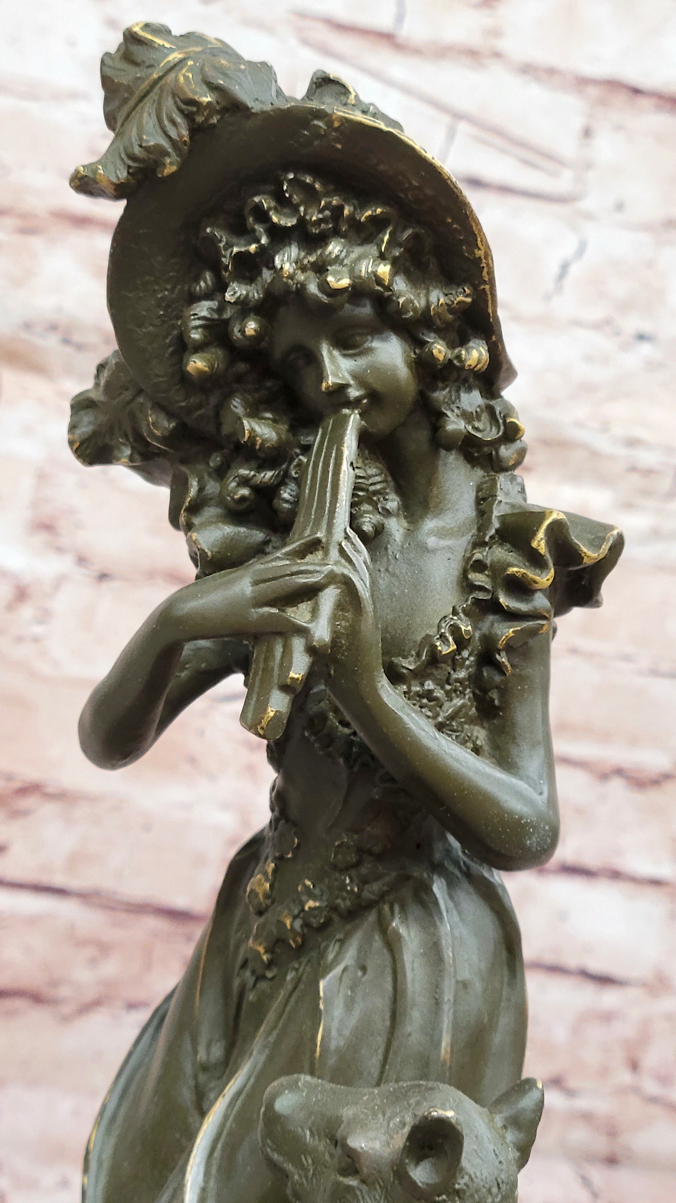 Hot Cast Bronze Sculpture Statue of Victorian Girl and Deer Art Deco Theme Decor