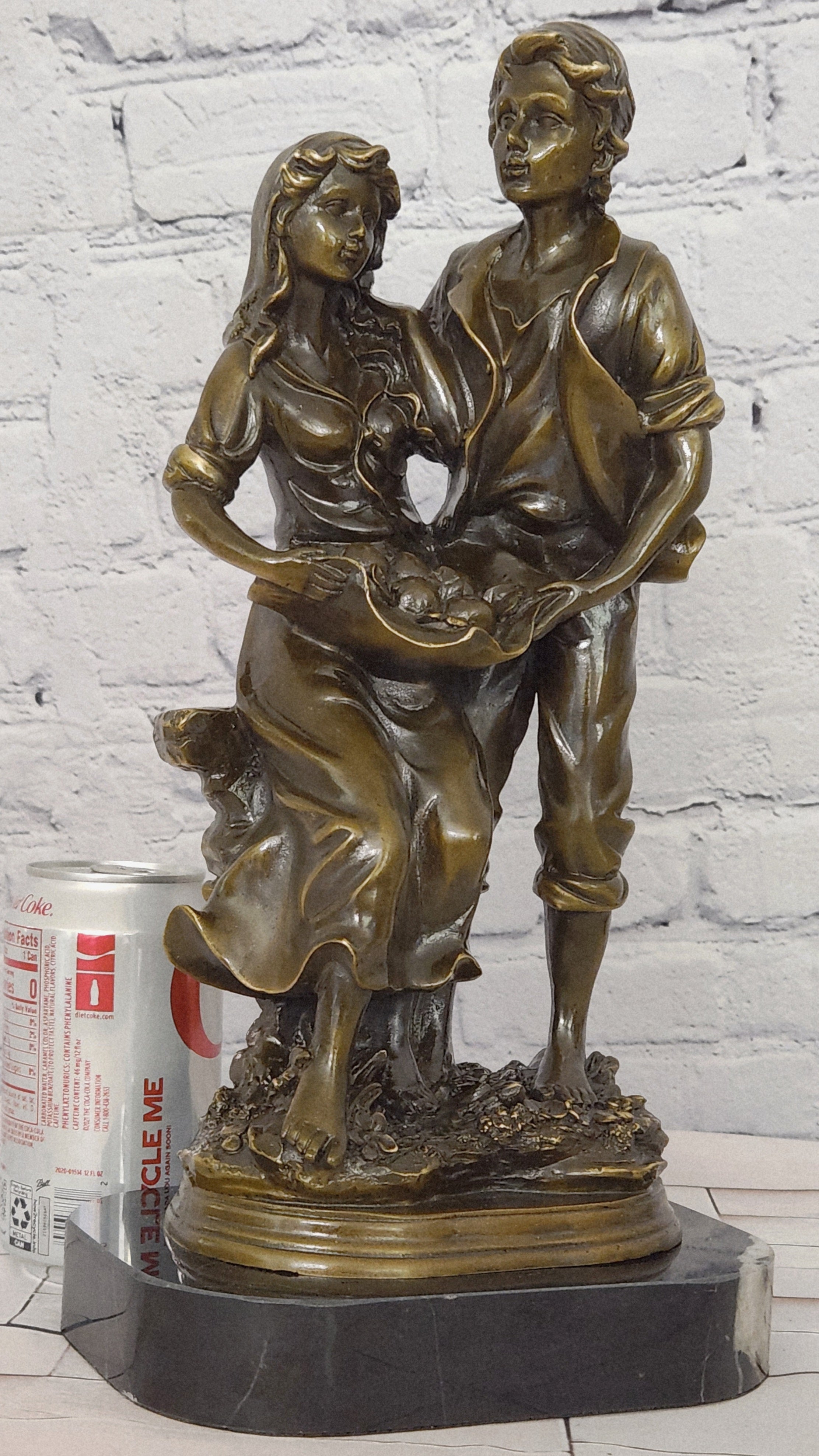 Bronze Harvest Couple Sculpture Cesaro Rustic Romance Farm Scene Collectible Artwork