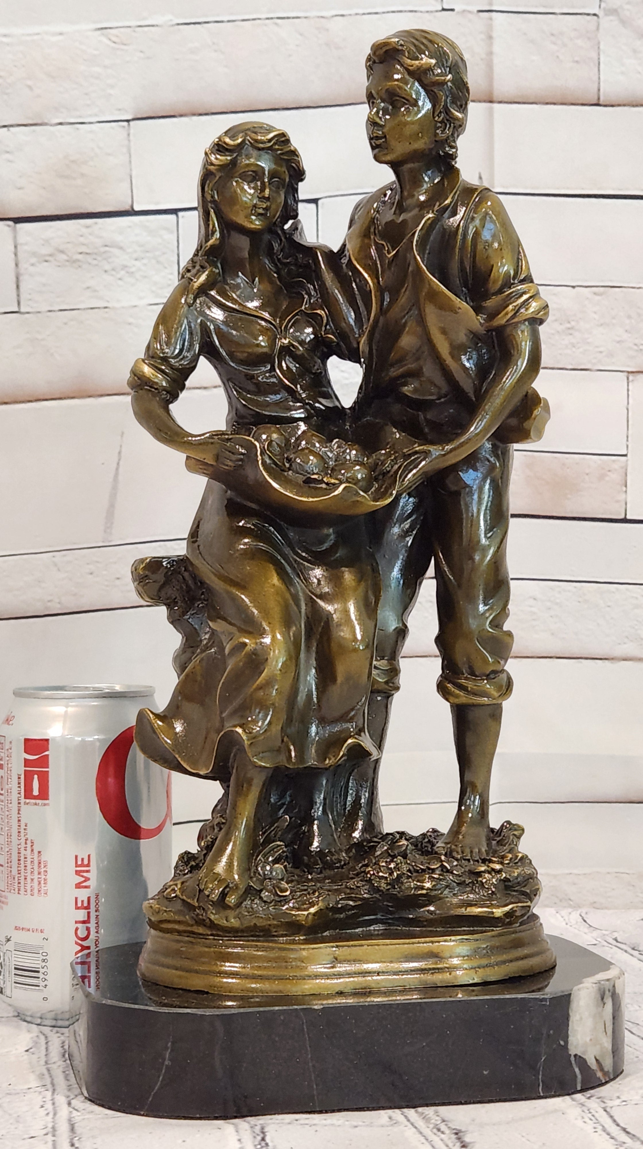 Bronze Harvest Couple Sculpture Cesaro Rustic Romance Farm Scene Collectible Artwork