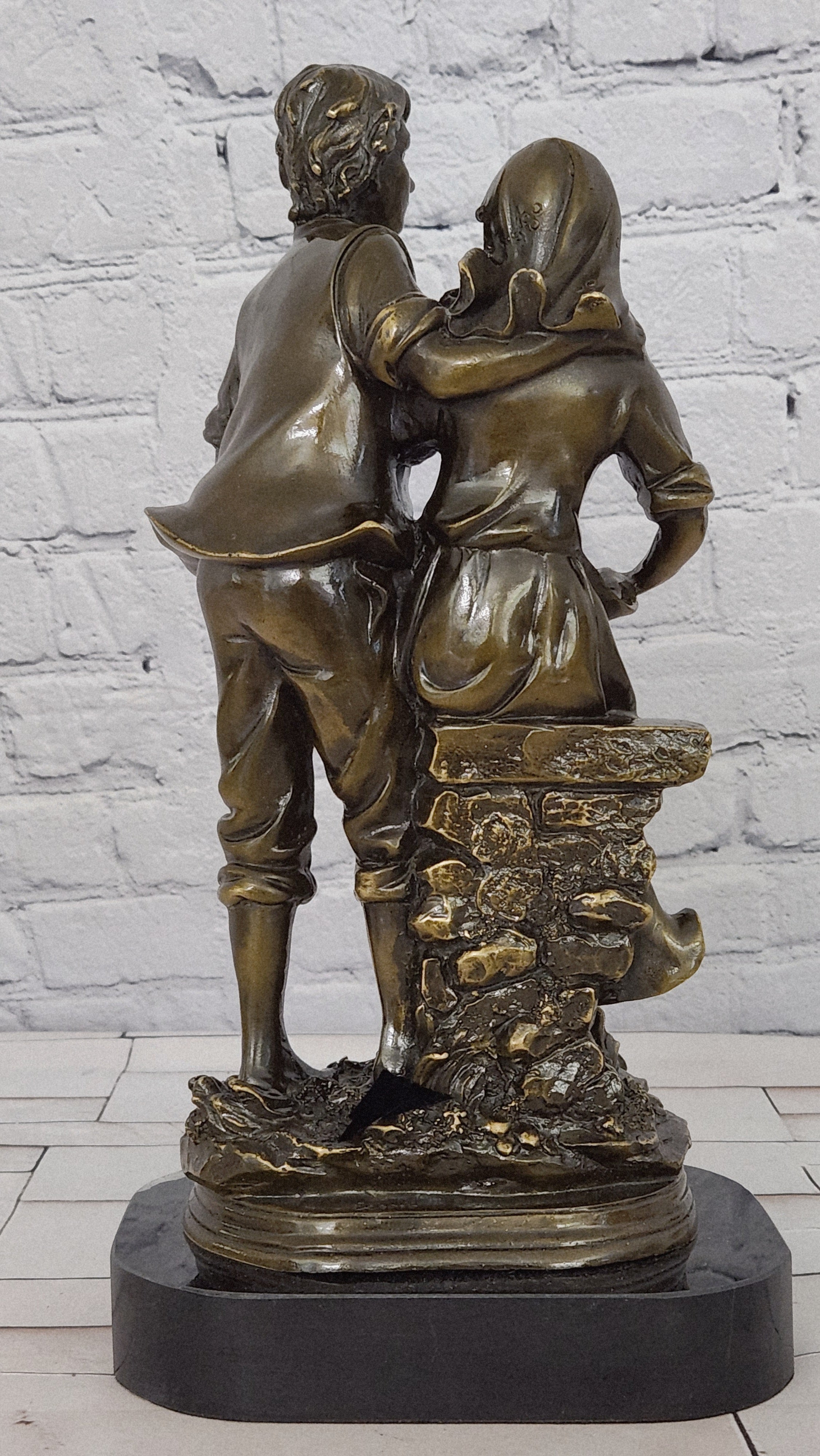 Bronze Harvest Couple Sculpture Cesaro Rustic Romance Farm Scene Collectible Artwork