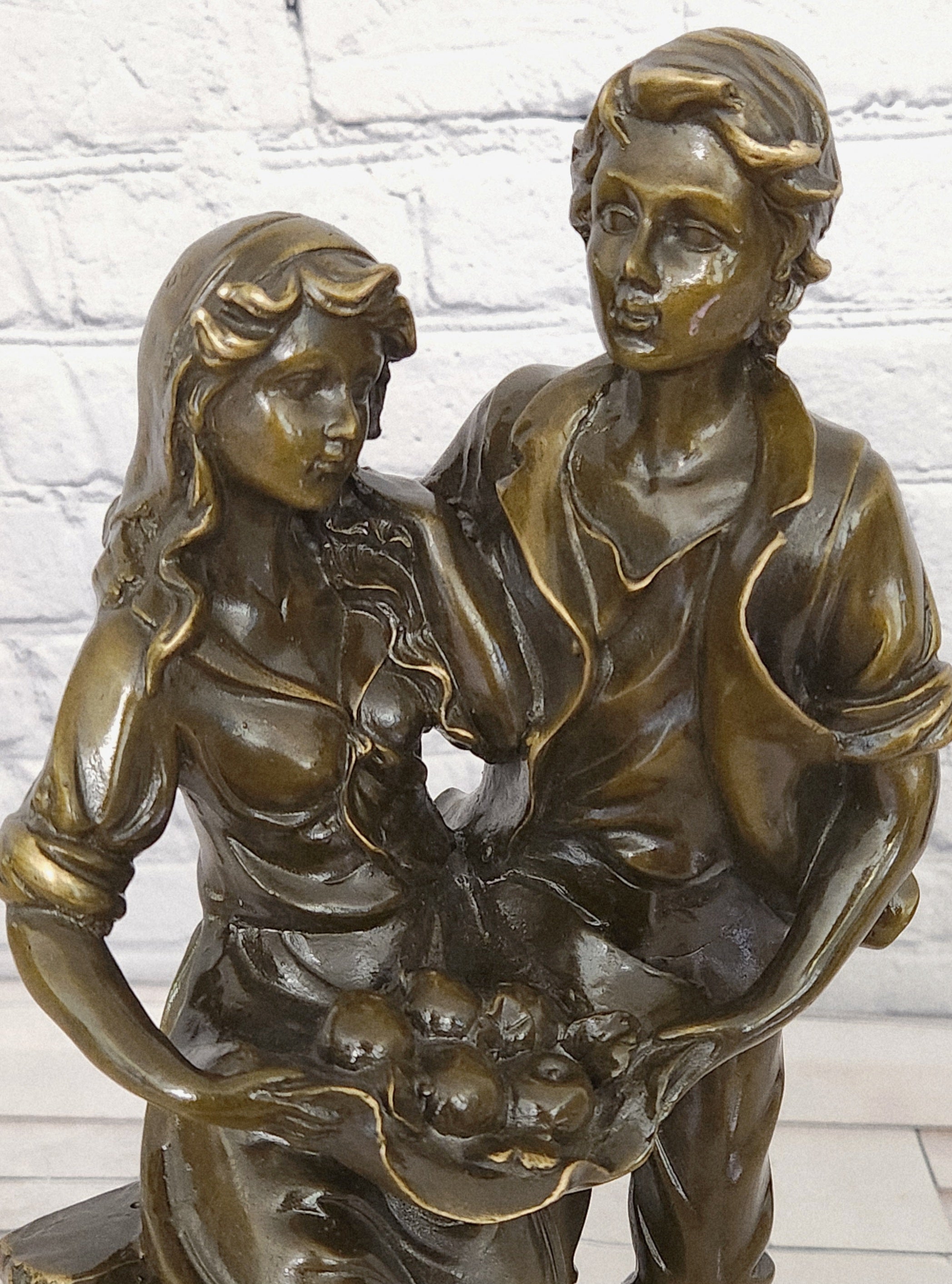 Bronze Harvest Couple Sculpture Cesaro Rustic Romance Farm Scene Collectible Artwork