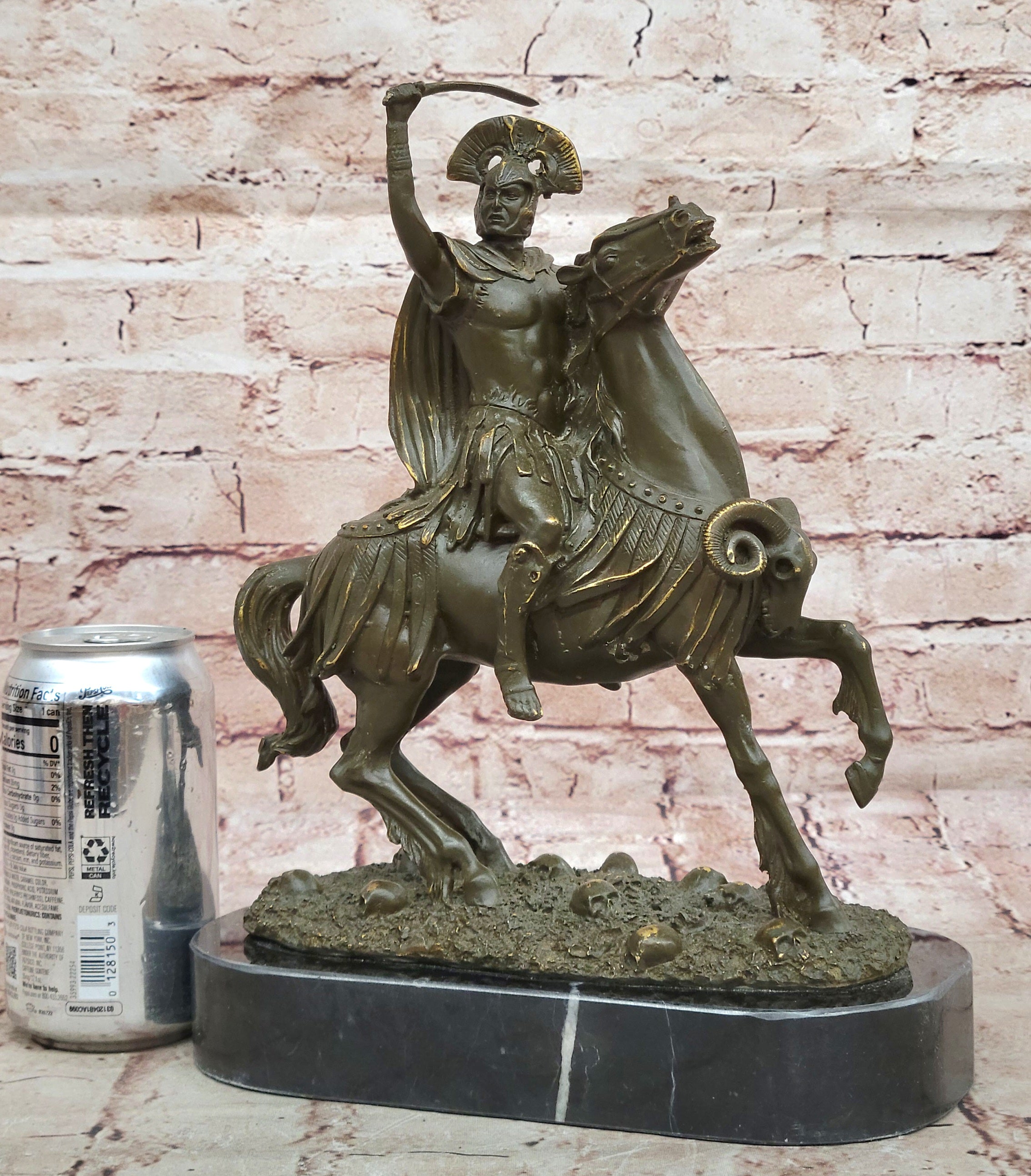 Museum Quality Bronze Roman Soldier on Horse Statue Sculpture with Sword Signed Kamiko Art