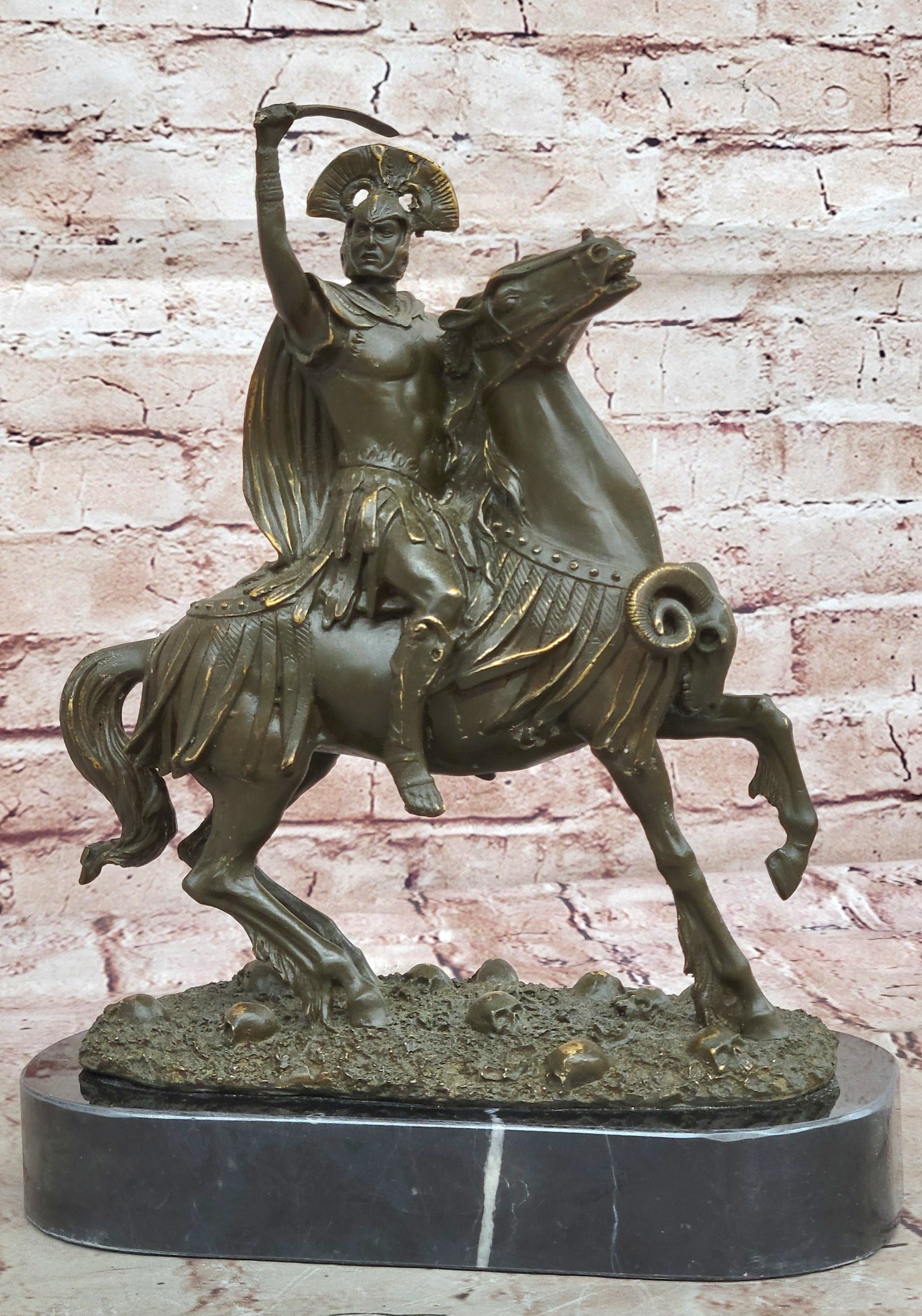 Museum Quality Bronze Roman Soldier on Horse Statue Sculpture with Sword Signed Kamiko Art
