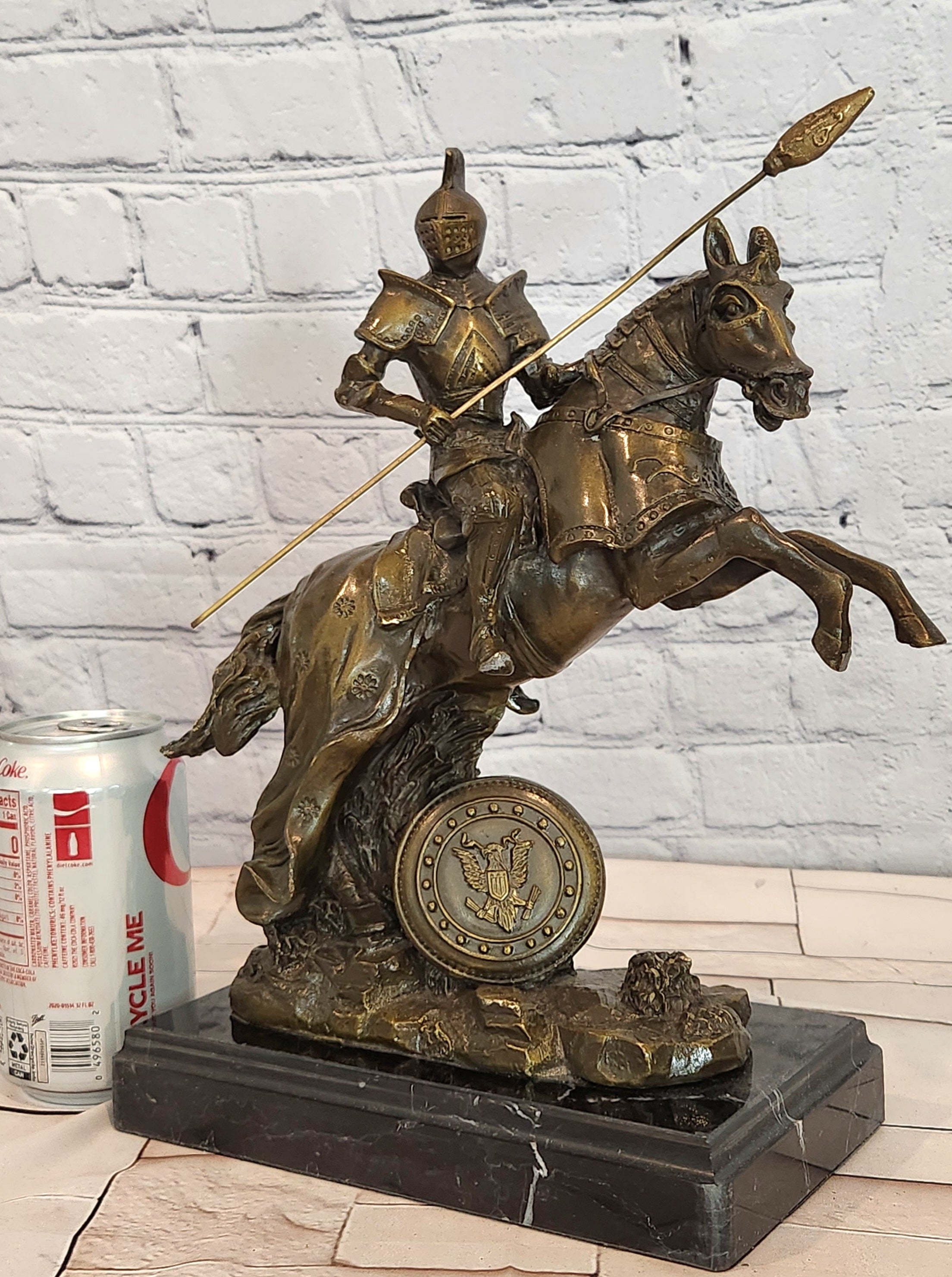Kamiko Bronze Horseback Knight Sculpture Medieval Collectible Decorative Art Statue