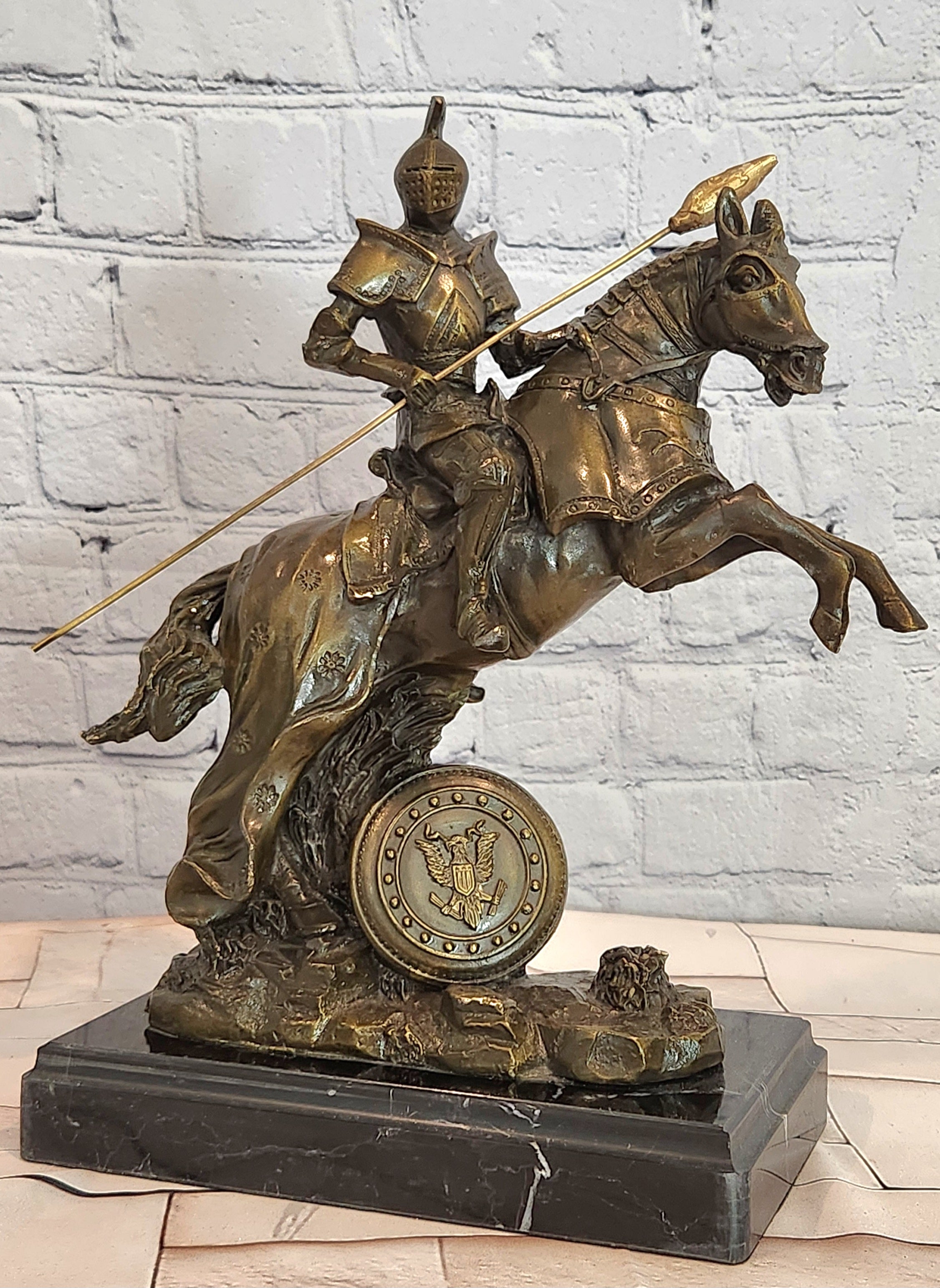 Kamiko Bronze Horseback Knight Sculpture Medieval Collectible Decorative Art Statue