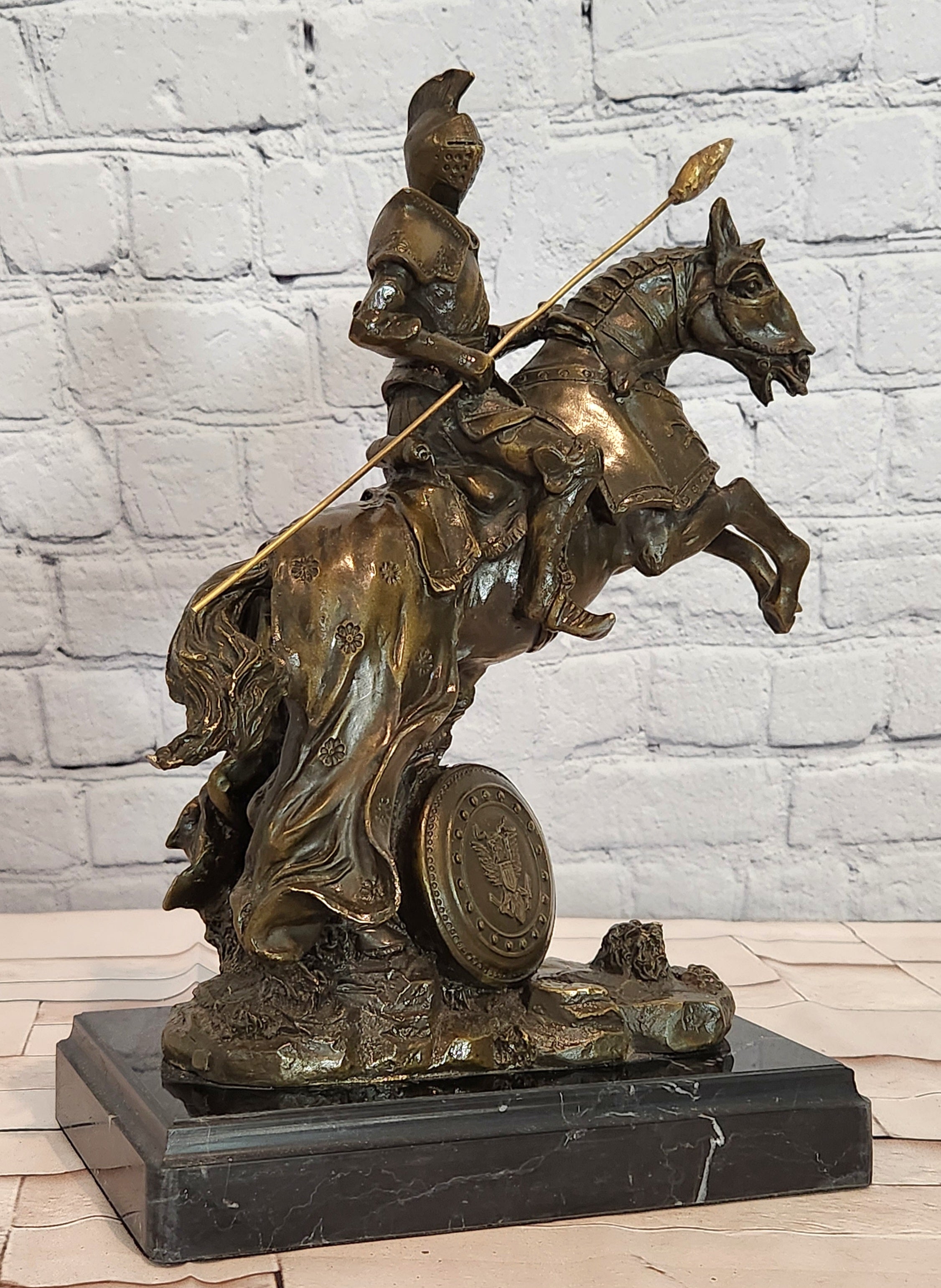 Kamiko Bronze Horseback Knight Sculpture Medieval Collectible Decorative Art Statue