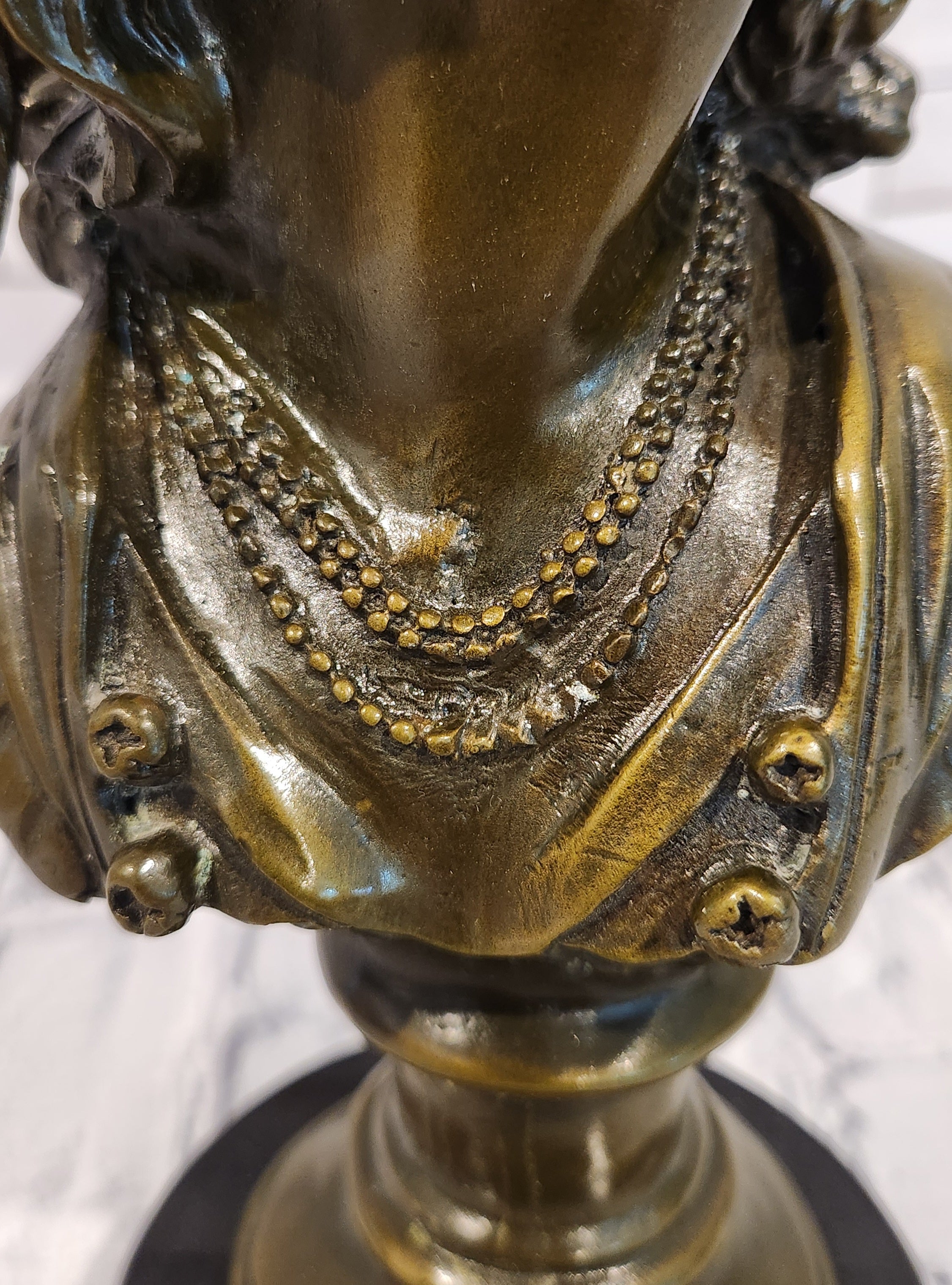 Signed M. Lopez Bronze Bust Sculpture Smiling Lady Art Deco Collectible Statue