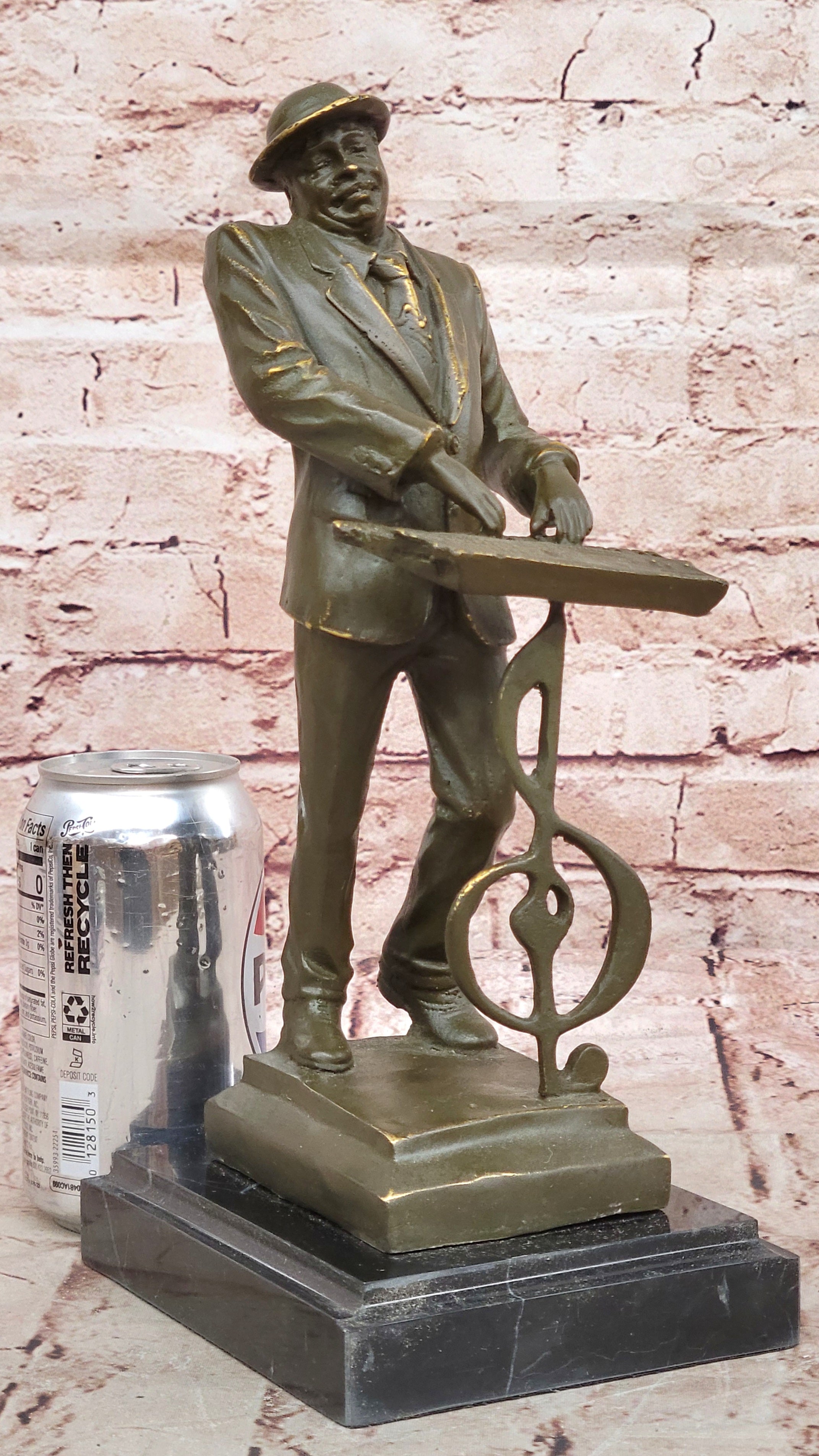 Signed Bronze Statue Black American Pianist Playing Keyboard Music Figurine by Williams