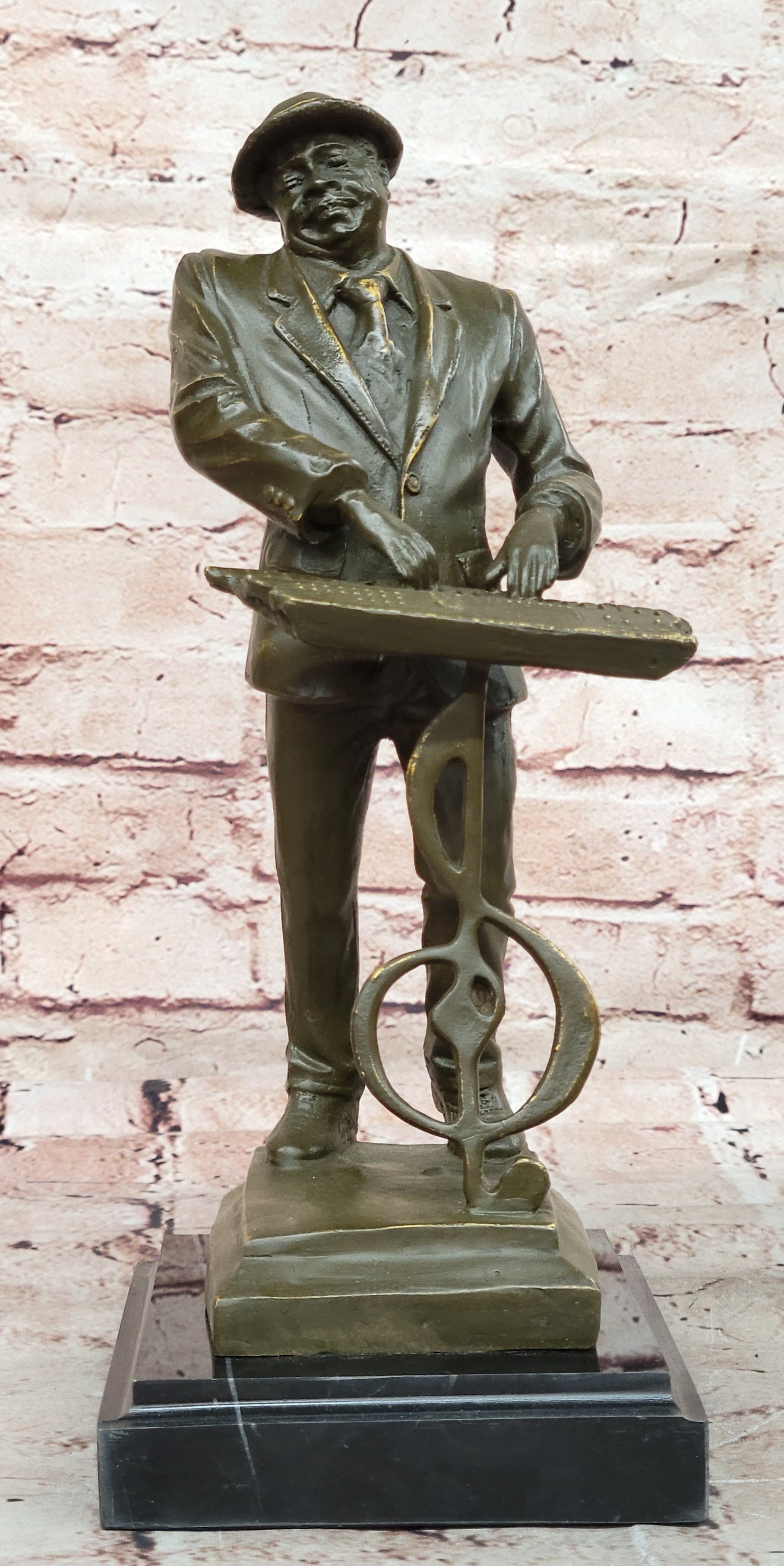 Signed Bronze Statue Black American Pianist Playing Keyboard Music Figurine by Williams
