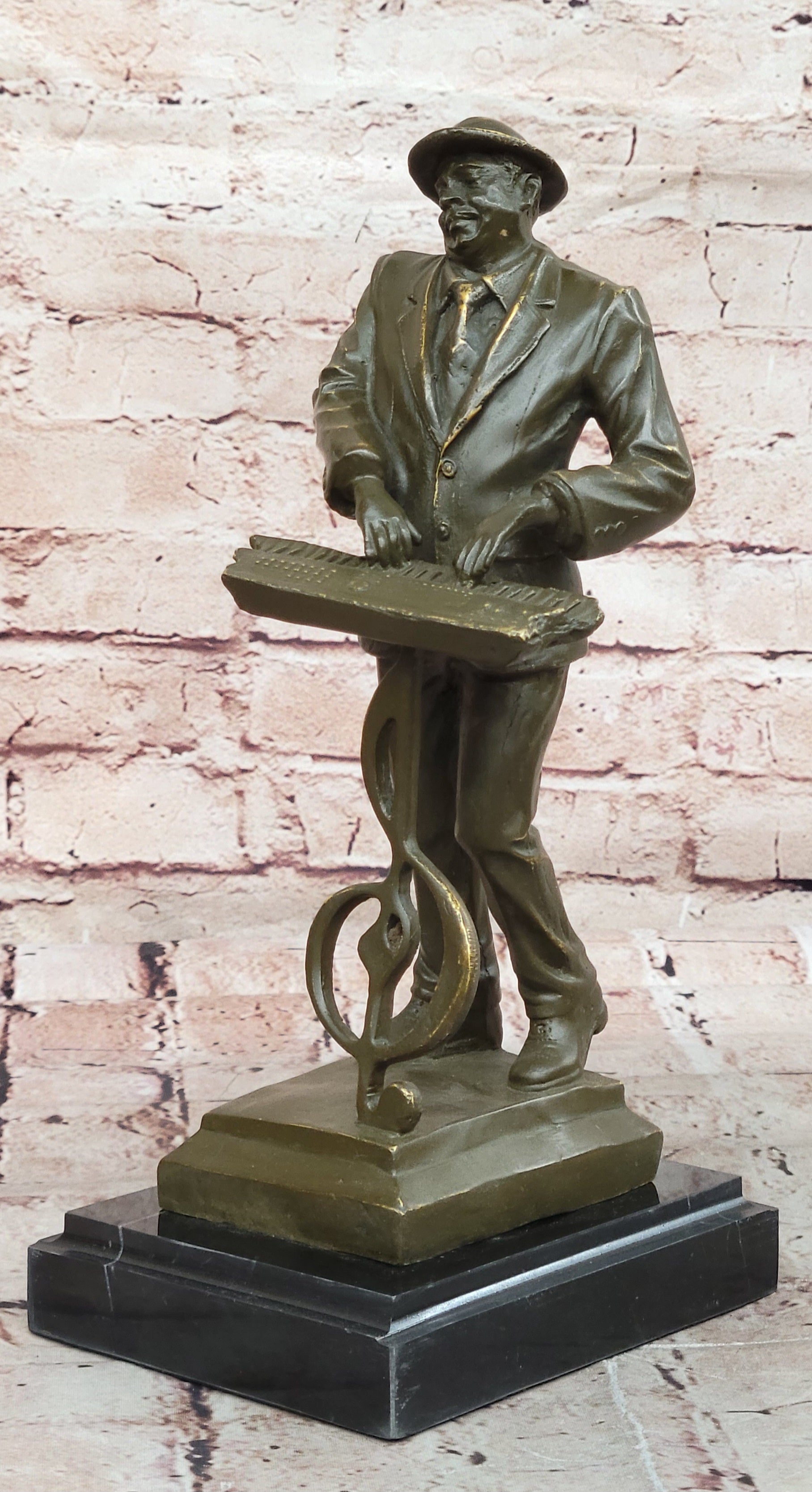 Signed Bronze Statue Black American Pianist Playing Keyboard Music Figurine by Williams