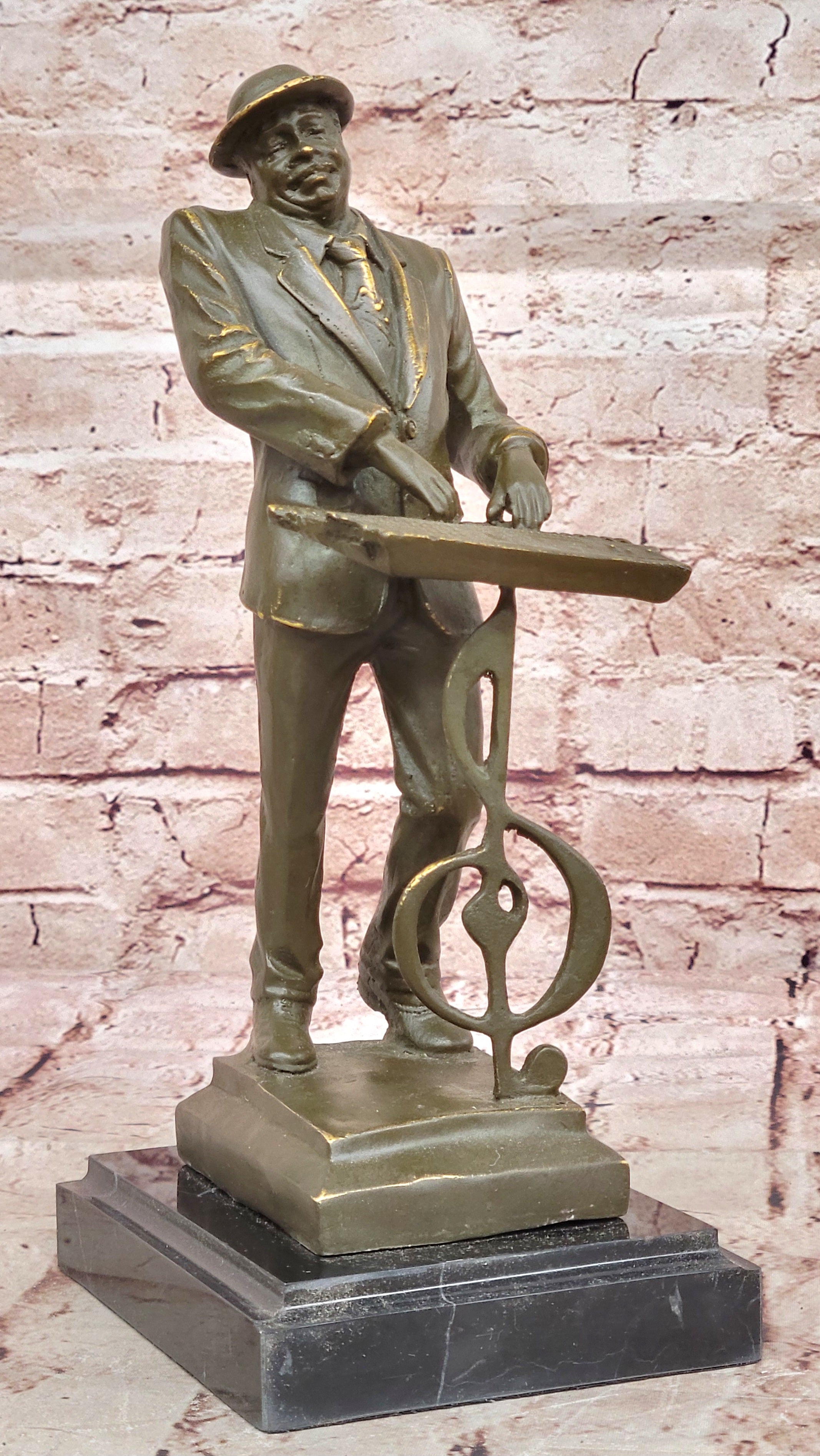 Signed Bronze Statue Black American Pianist Playing Keyboard Music Figurine by Williams