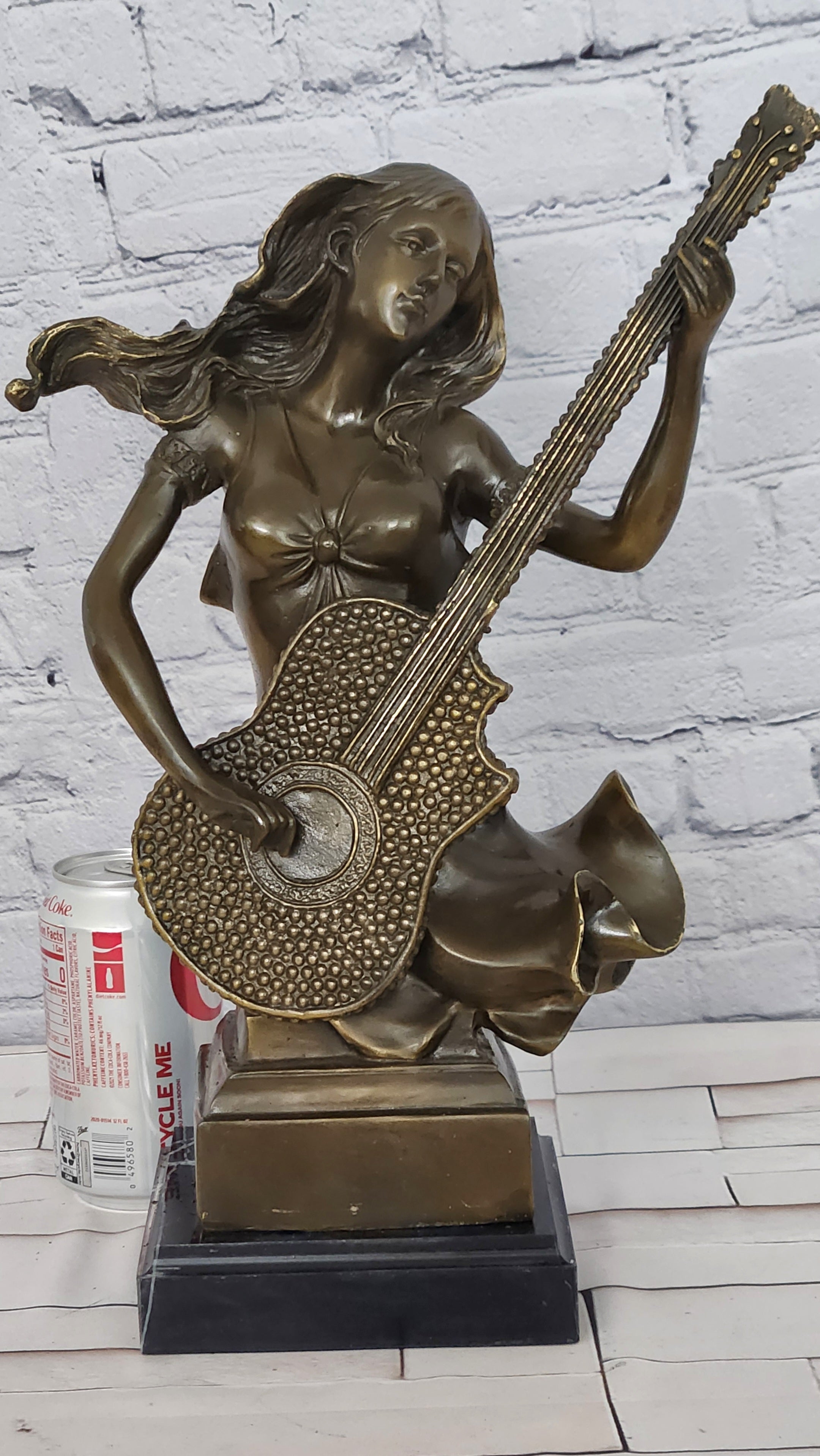 William Bronze Woman Guitar Bust Sculpture Musician Female Figurine Home Studio Decor