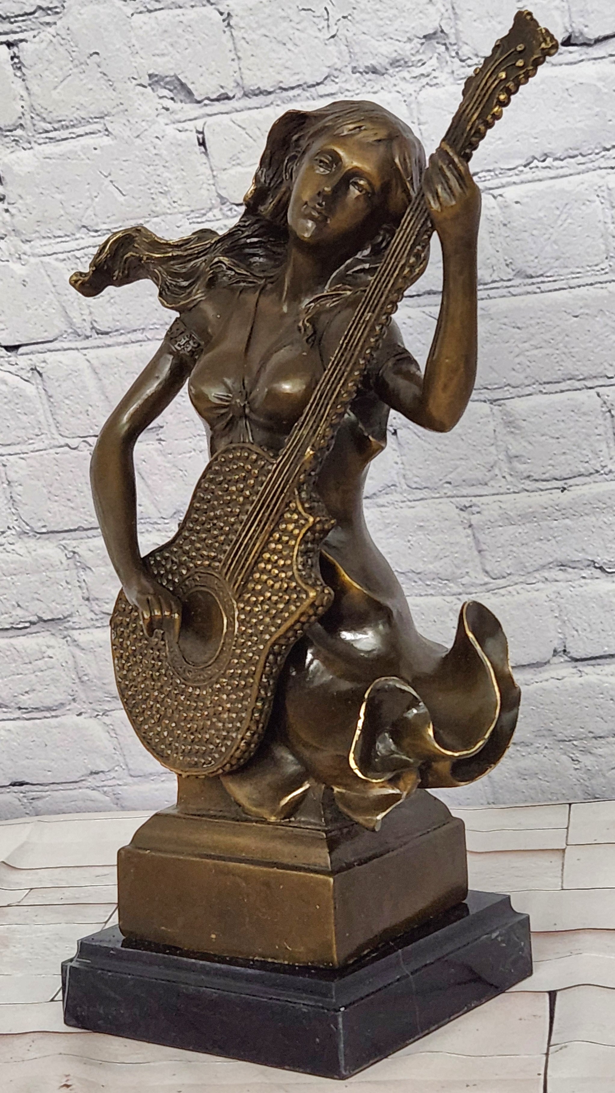 William Bronze Woman Guitar Bust Sculpture Musician Female Figurine Home Studio Decor