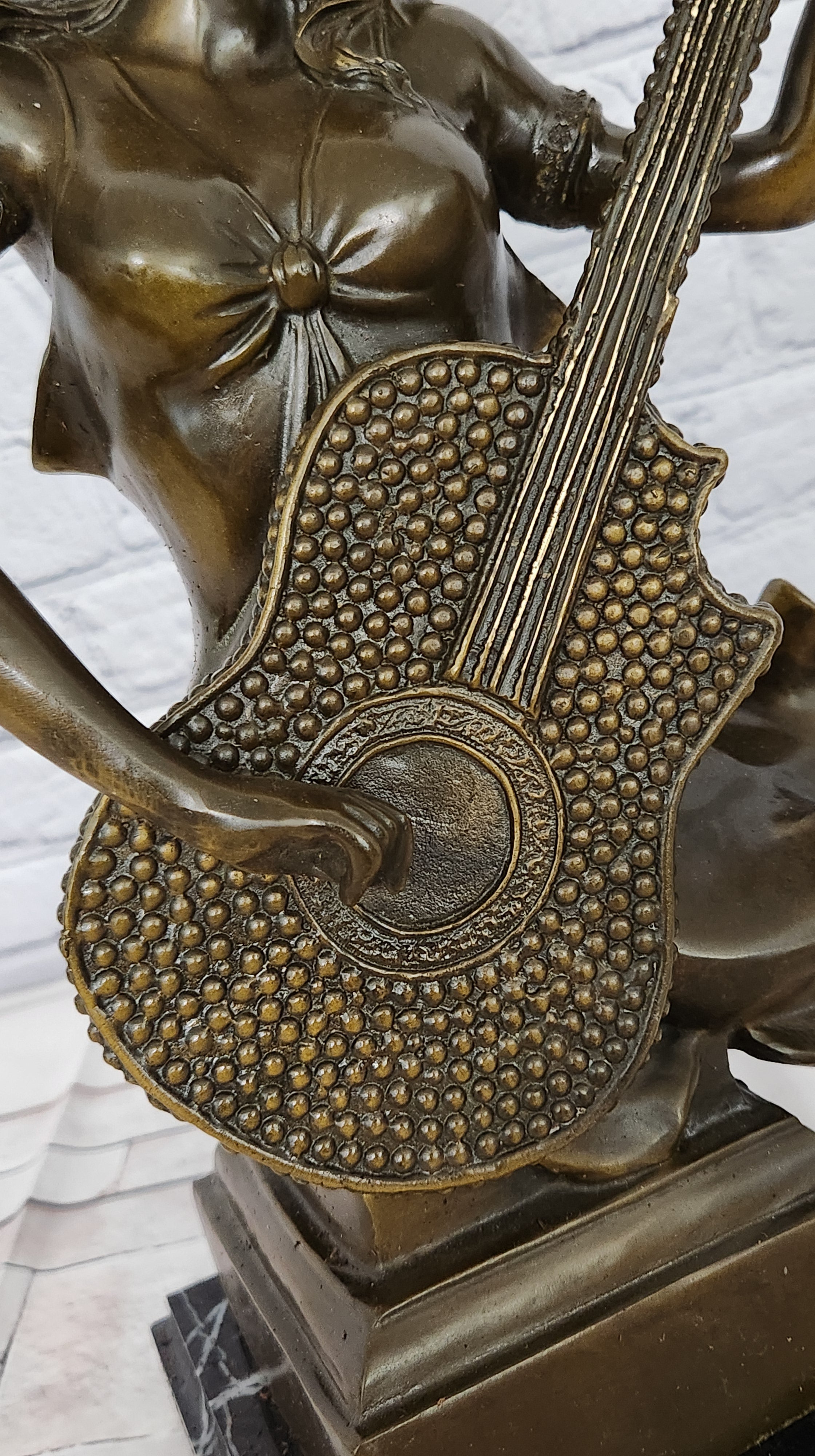 William Bronze Woman Guitar Bust Sculpture Musician Female Figurine Home Studio Decor