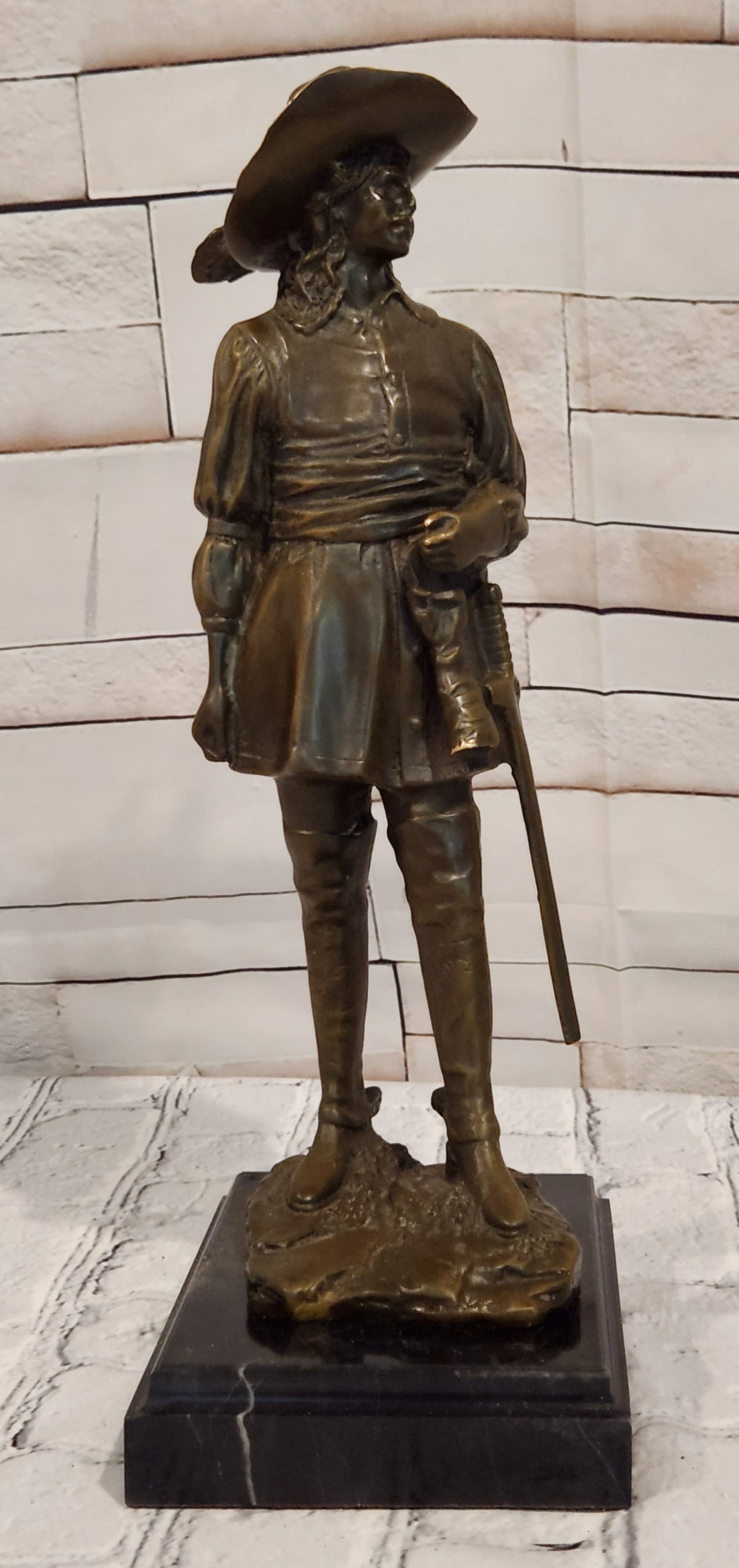 Signed M. Lopez Bronze Musketeer Statue Sword Cavalier Collectible Artwork