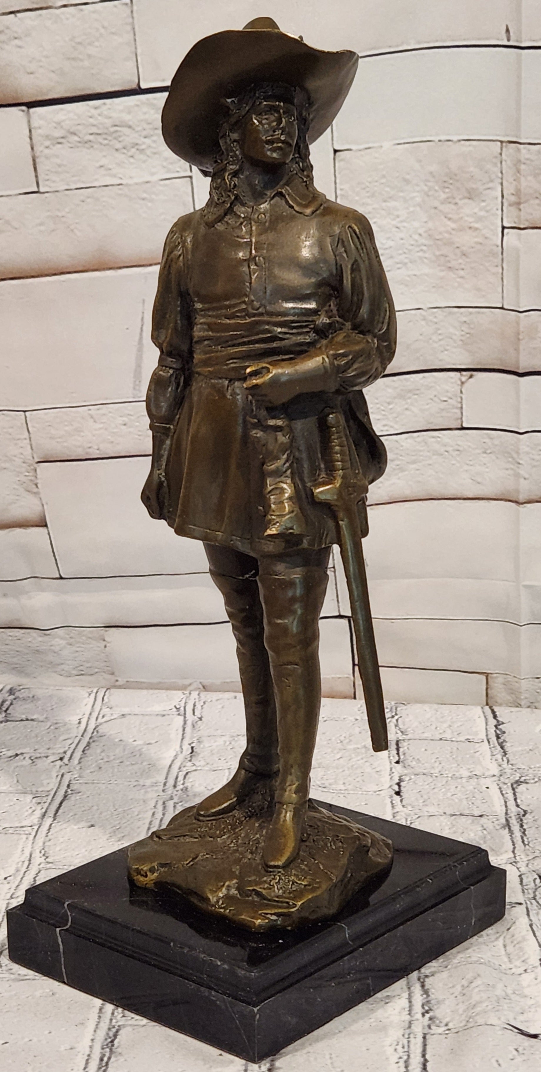 Signed M. Lopez Bronze Musketeer Statue Sword Cavalier Collectible Artwork